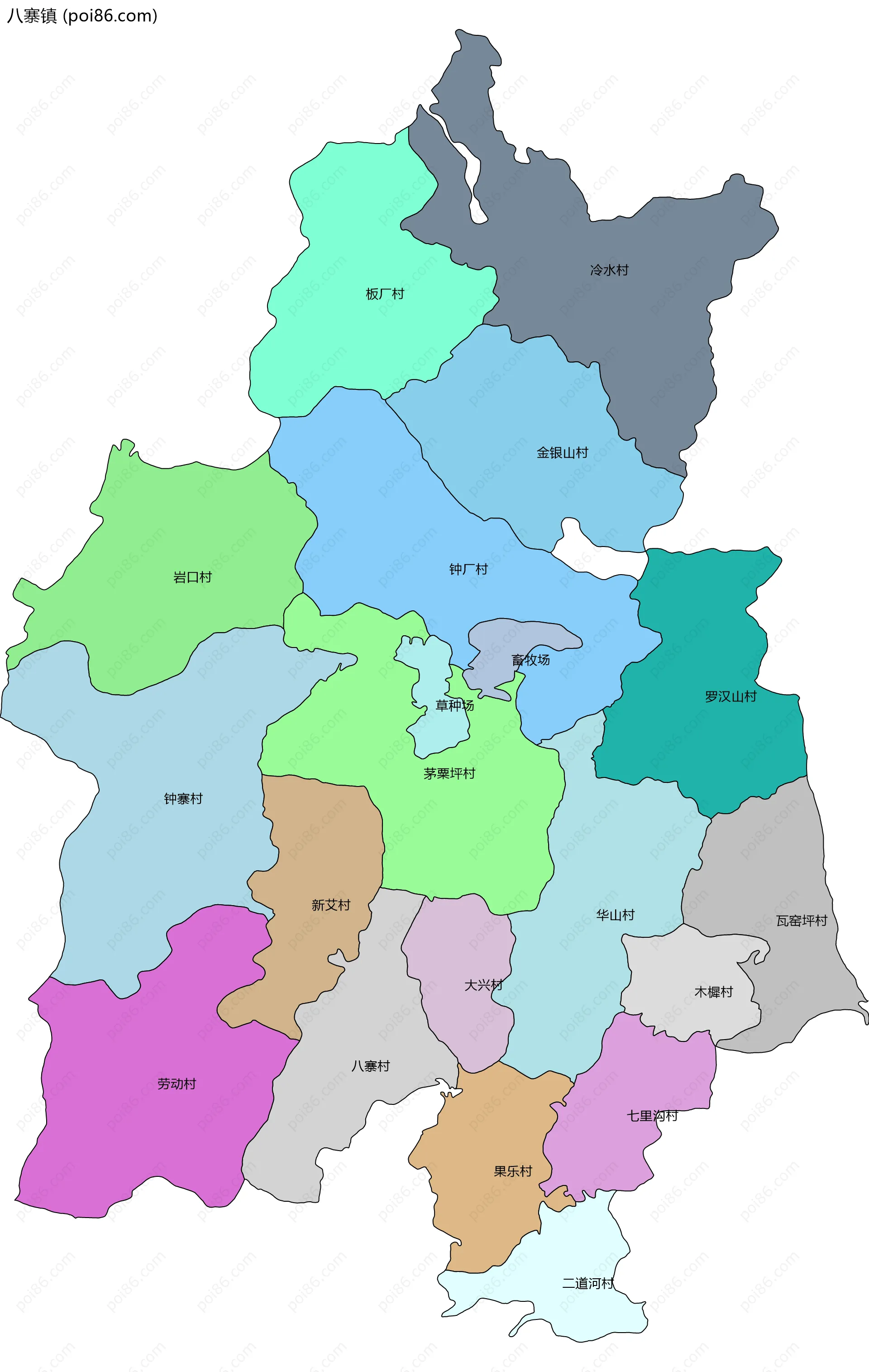 八寨镇边界地图(五级行政区划)