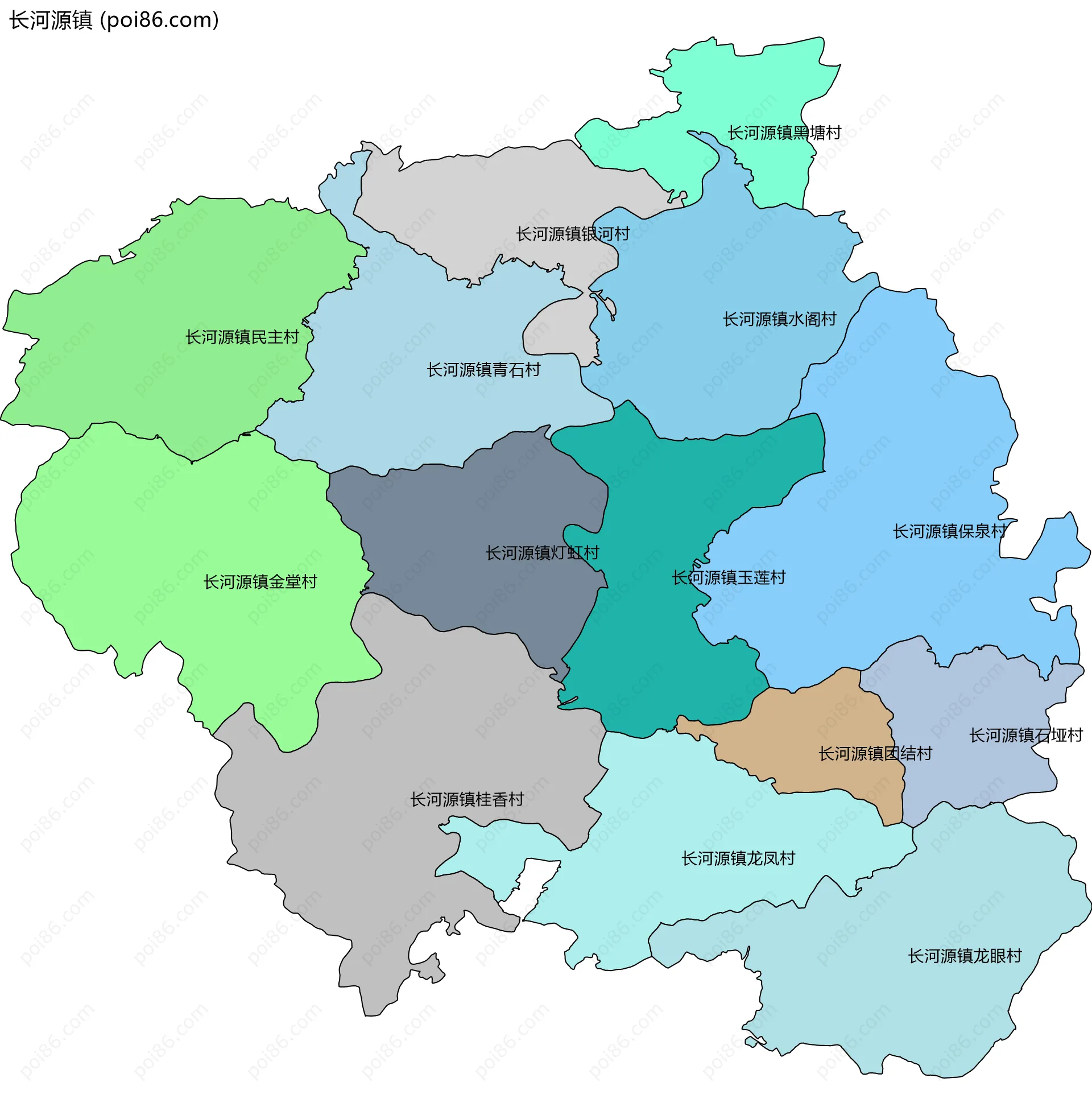 长河源镇边界地图(五级行政区划)