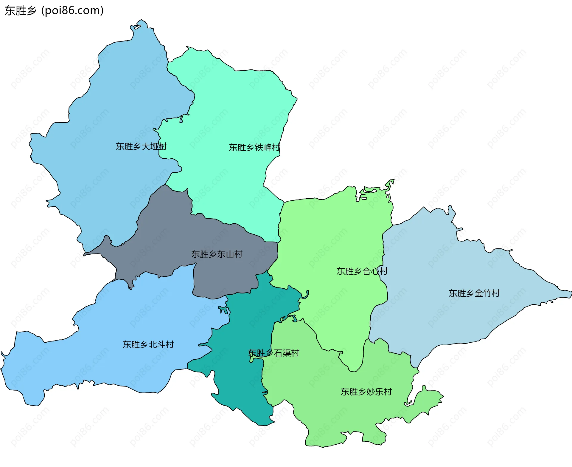 东胜乡边界地图(五级行政区划)