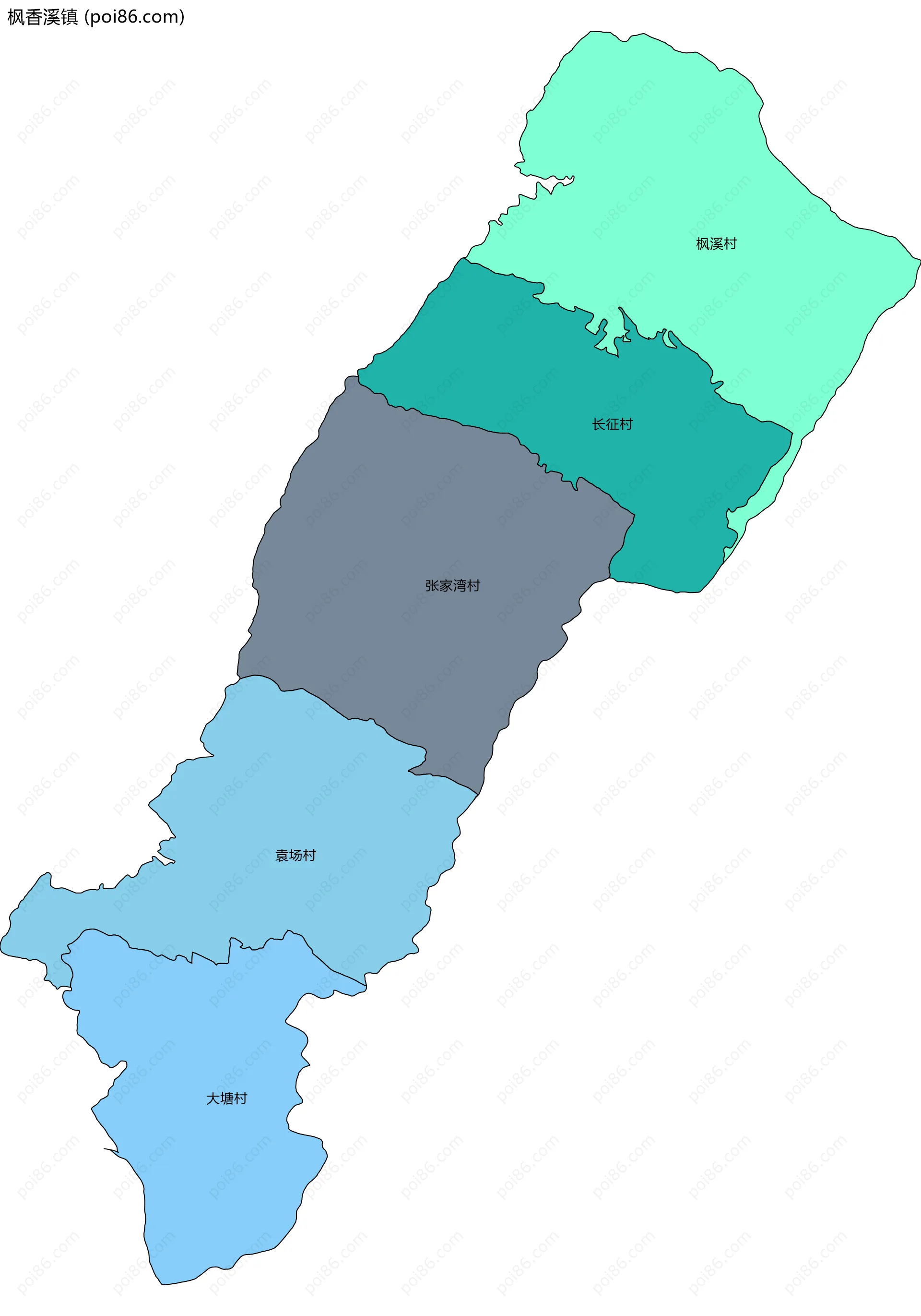 枫香溪镇边界地图(五级行政区划)