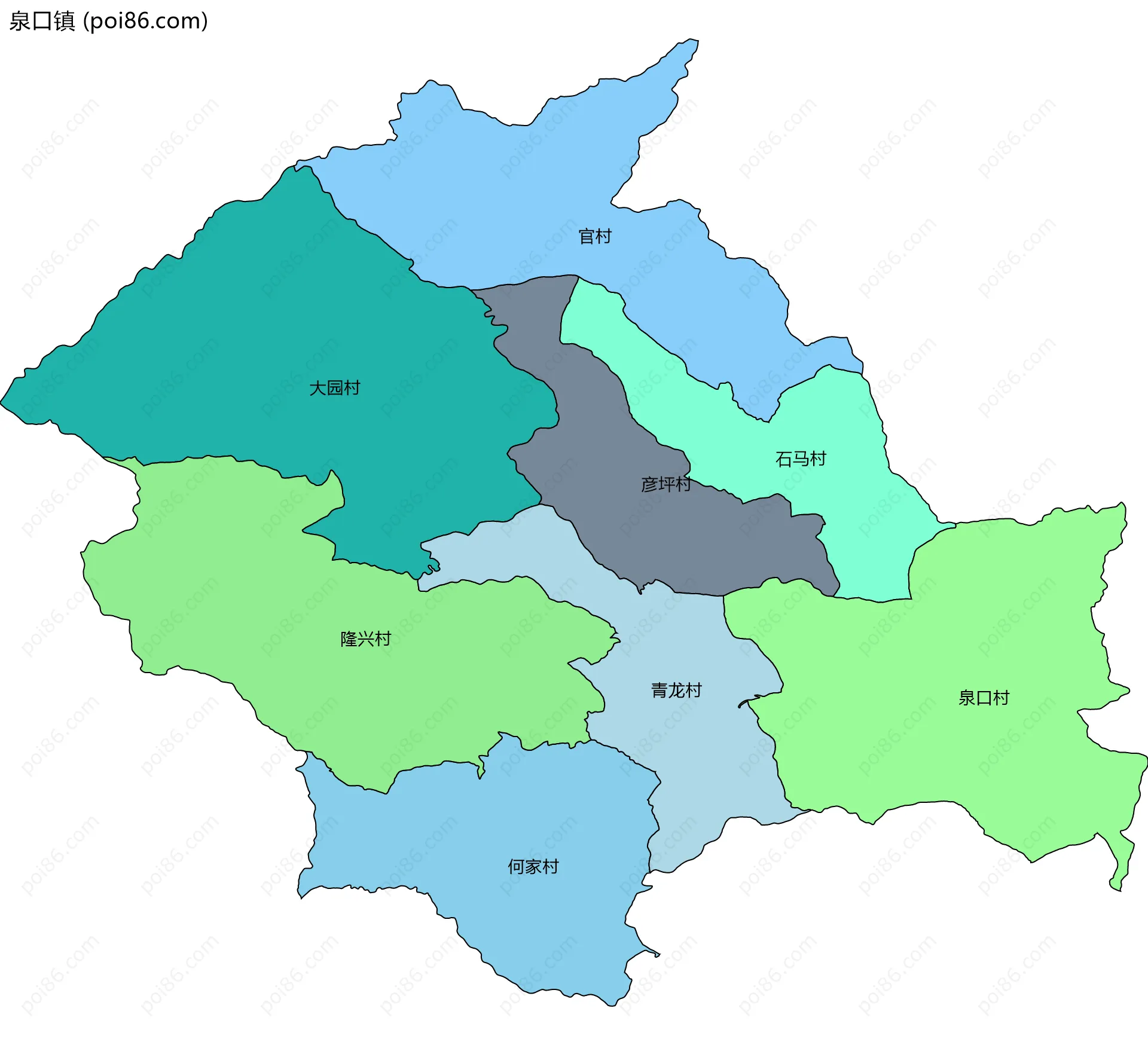 泉口镇边界地图(五级行政区划)
