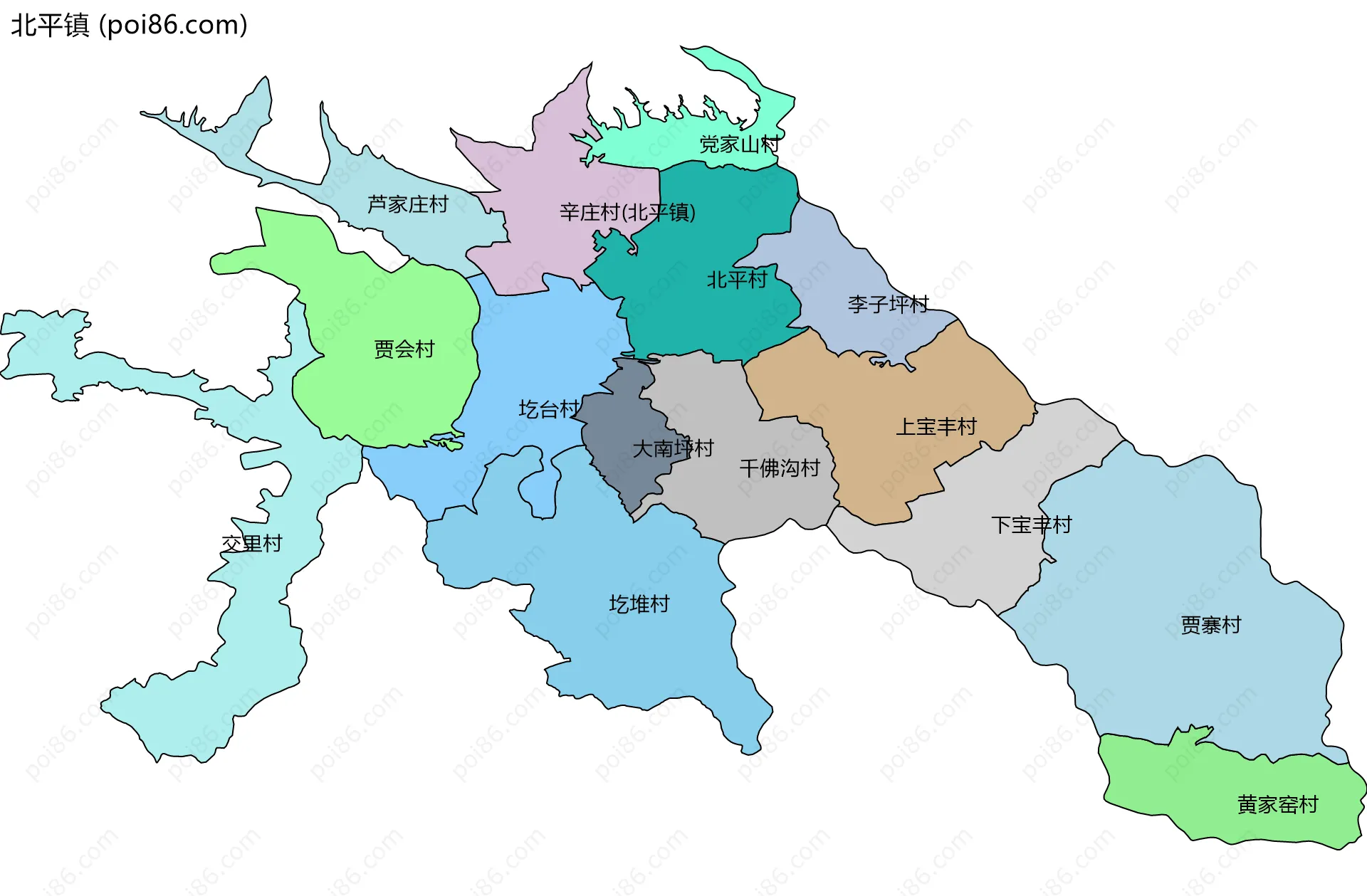 北平镇边界地图(五级行政区划)