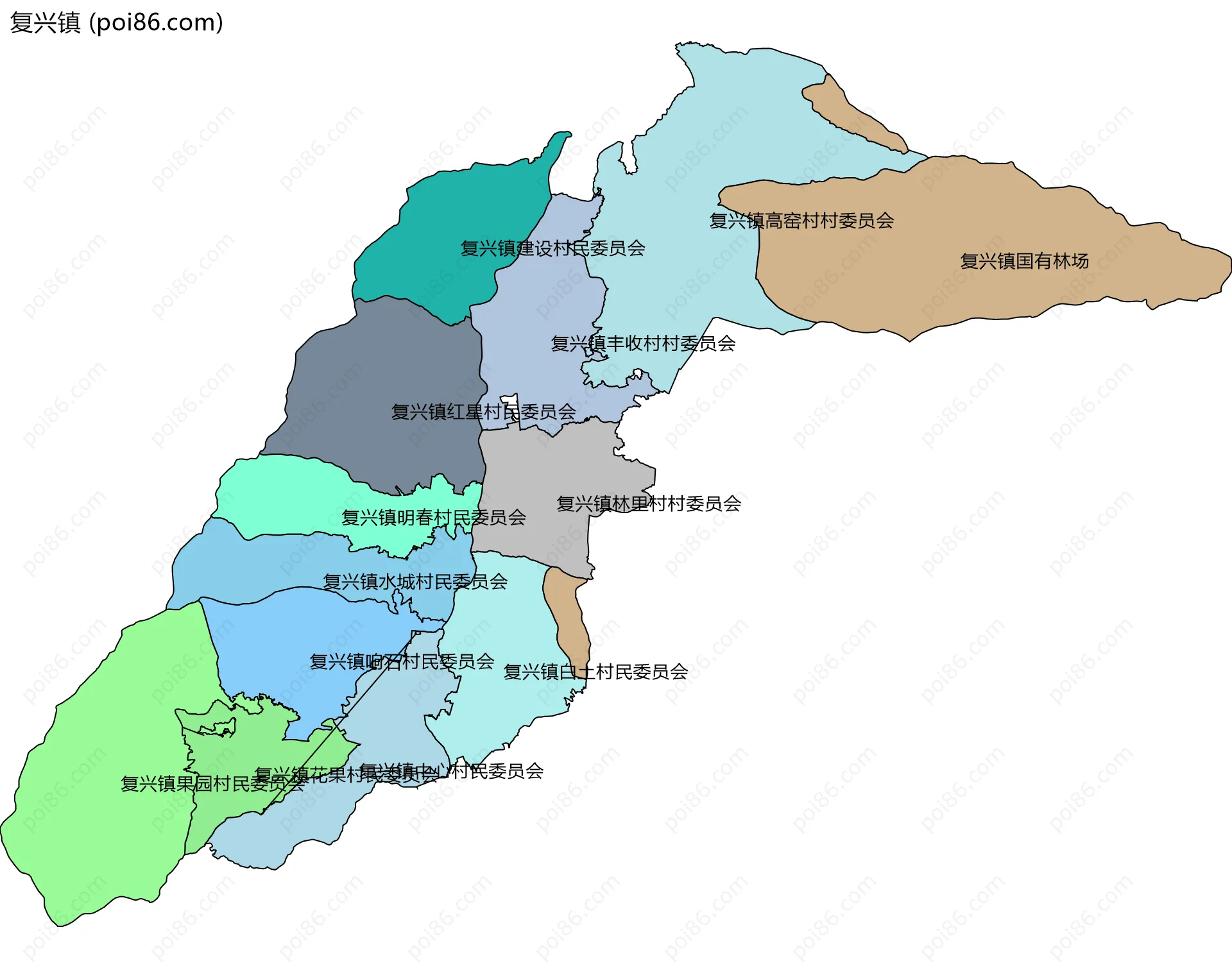 复兴镇边界地图(五级行政区划)