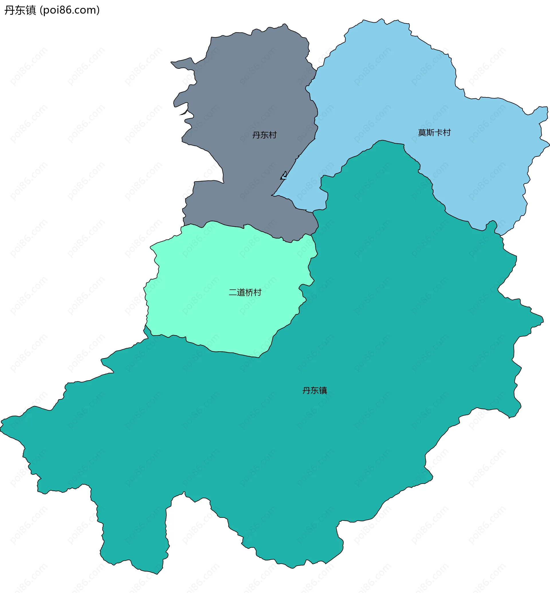 丹东镇边界地图(五级行政区划)