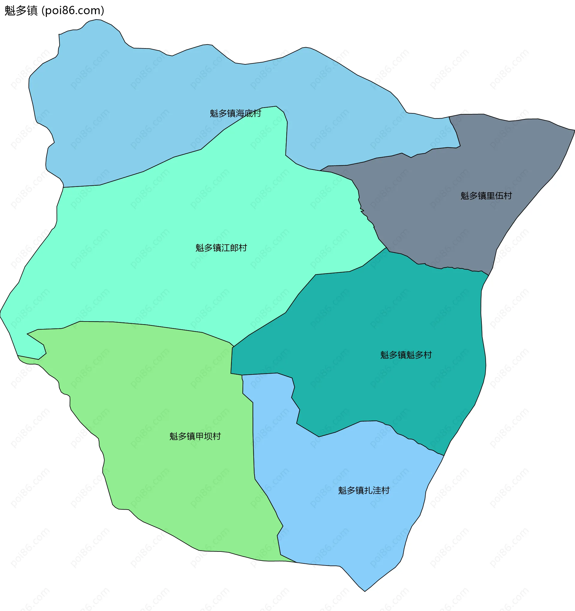 魁多镇边界地图(五级行政区划)