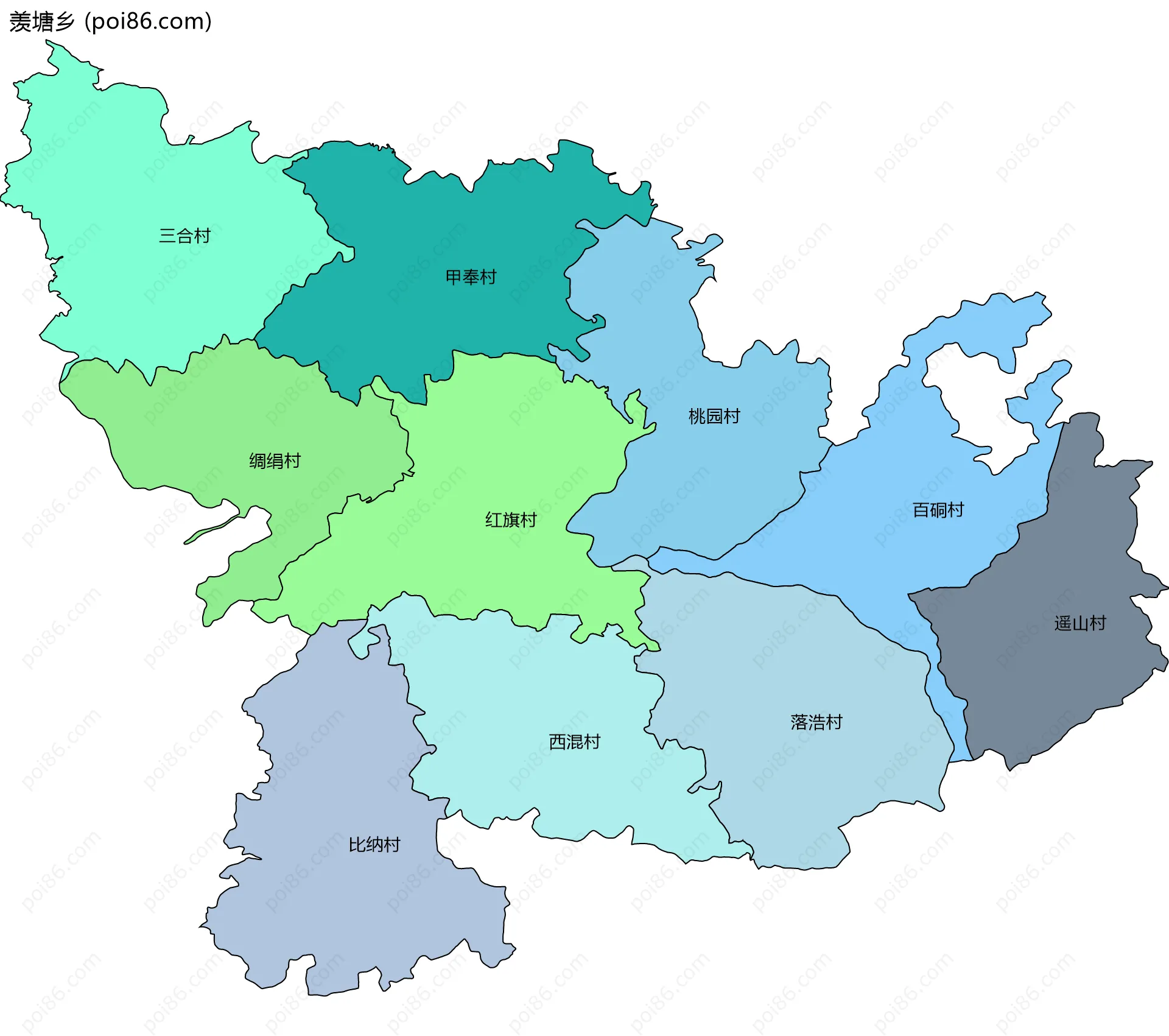 羡塘乡边界地图(五级行政区划)