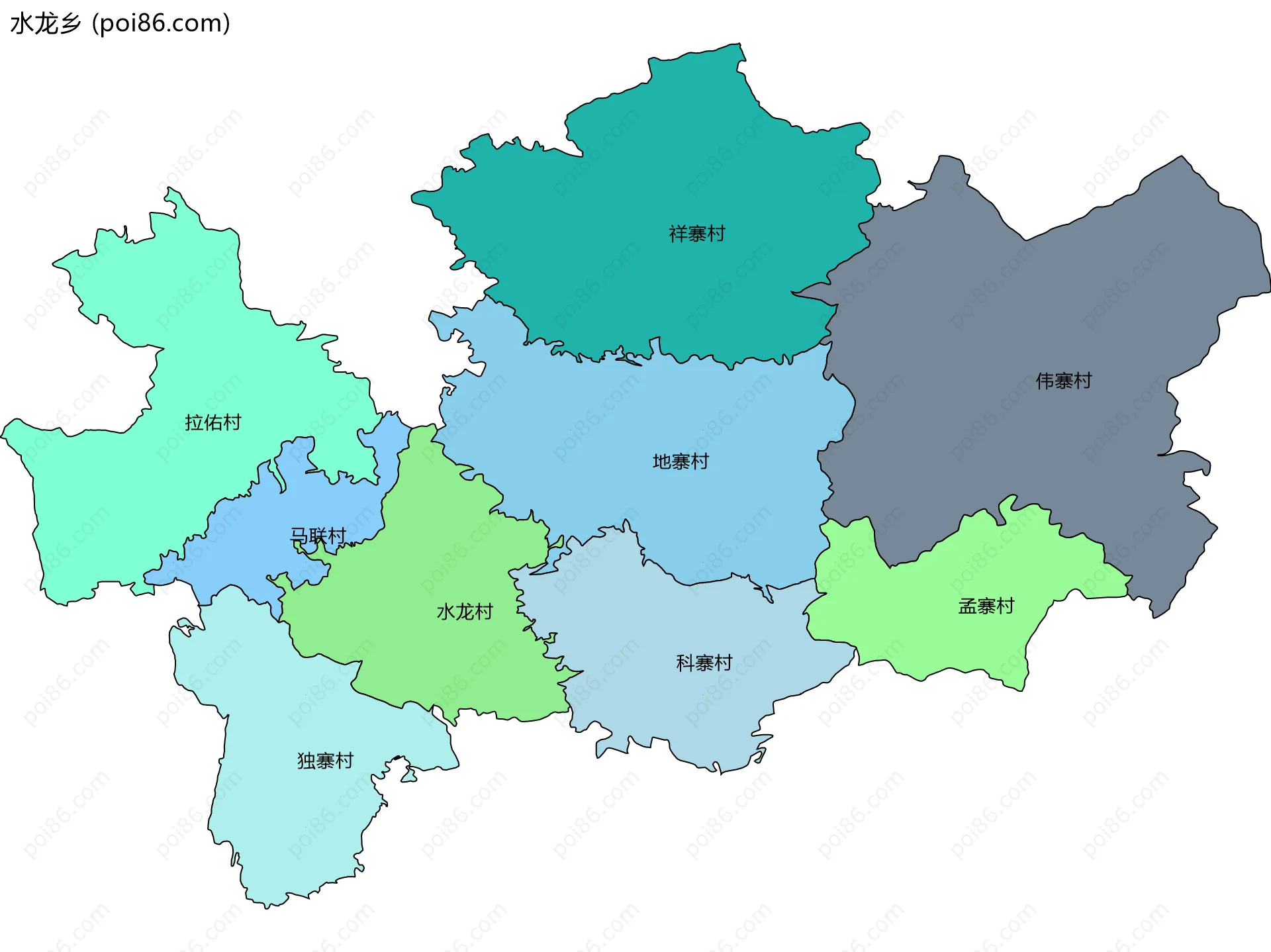 水龙乡边界地图(五级行政区划)