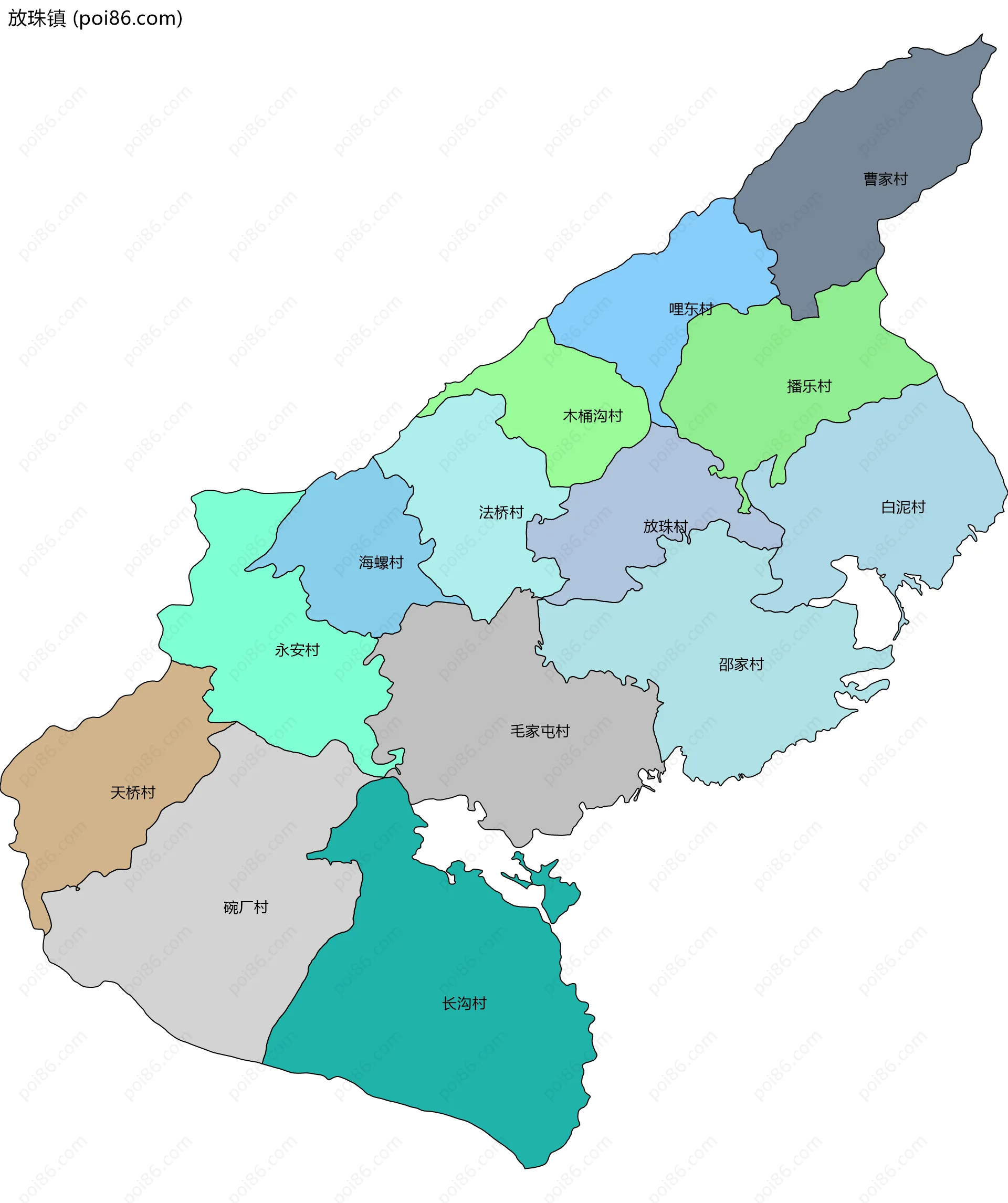 放珠镇边界地图(五级行政区划)