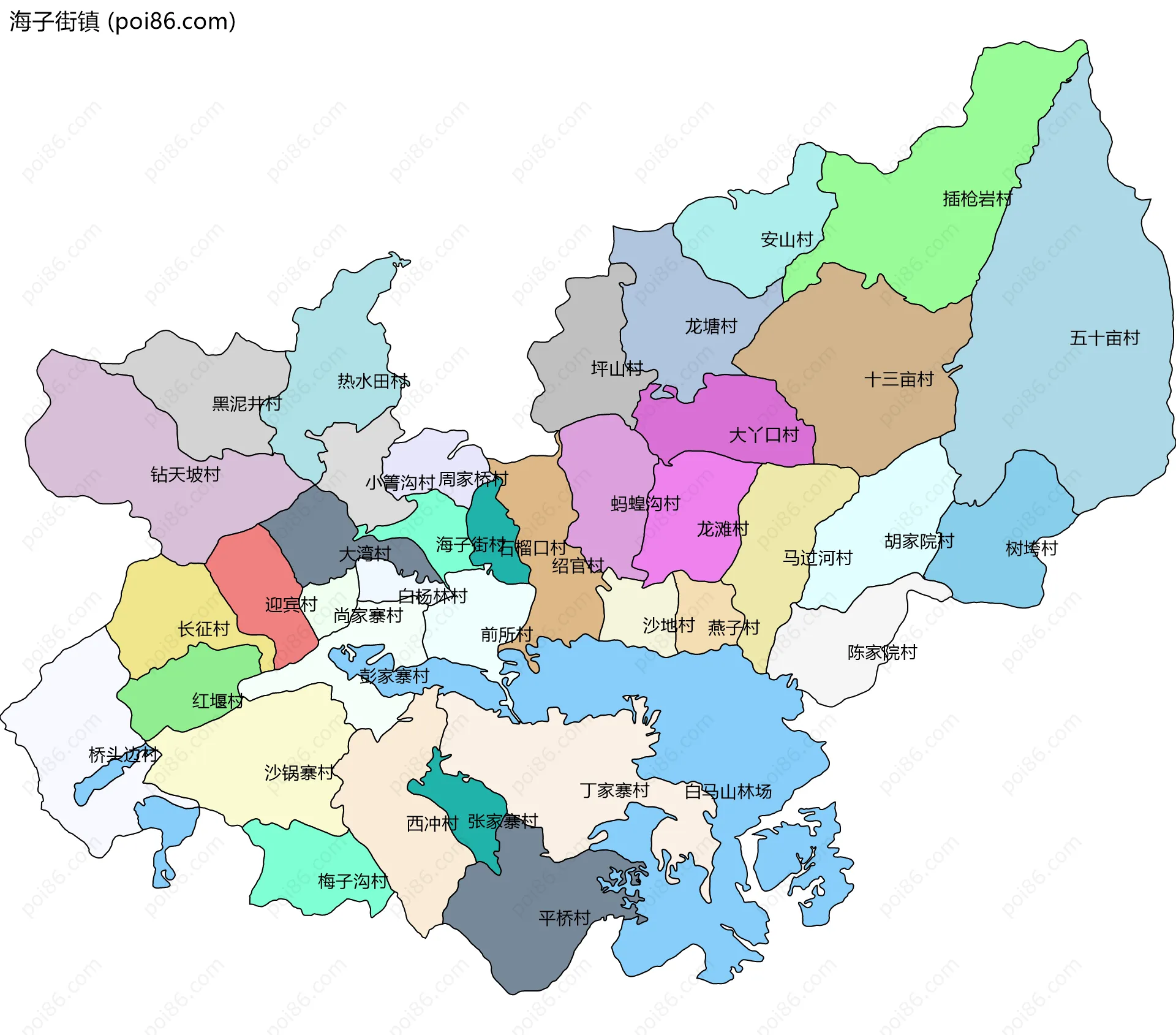 海子街镇边界地图(五级行政区划)