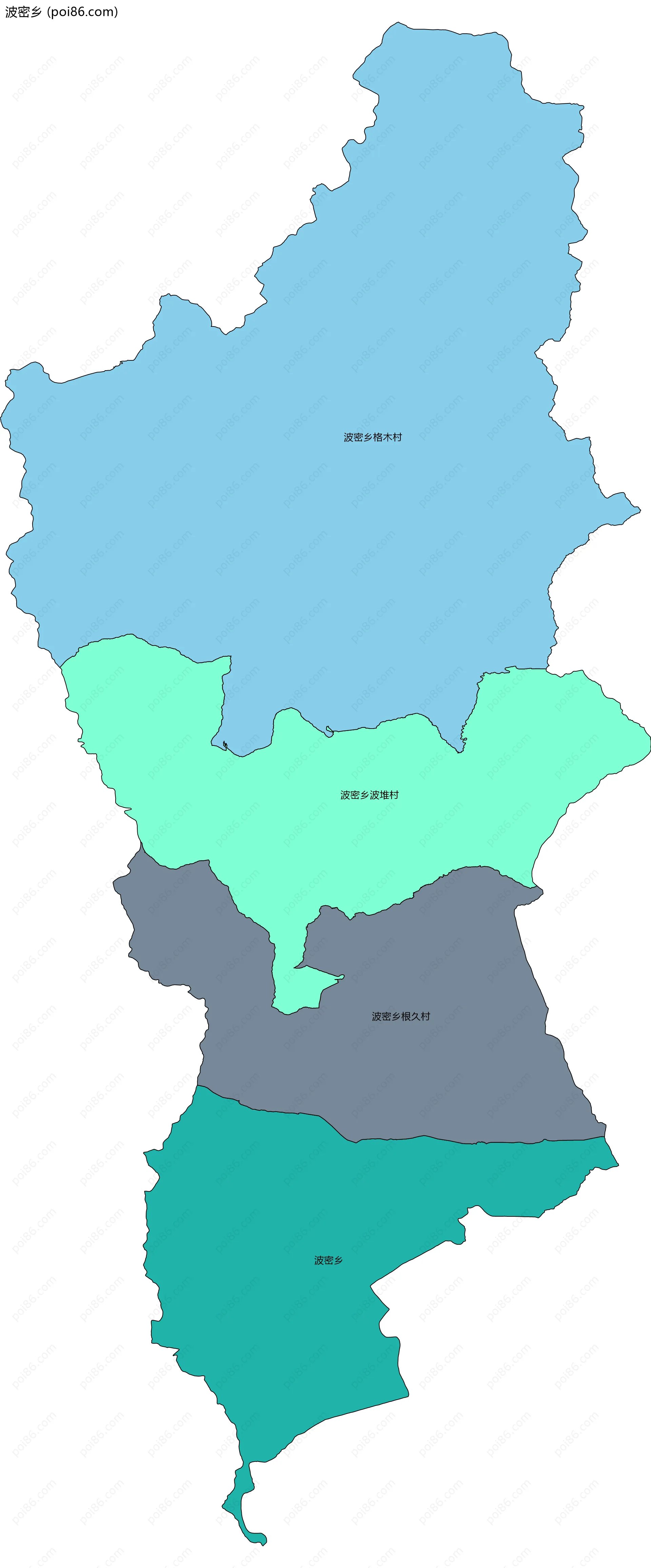 波密乡边界地图(五级行政区划)