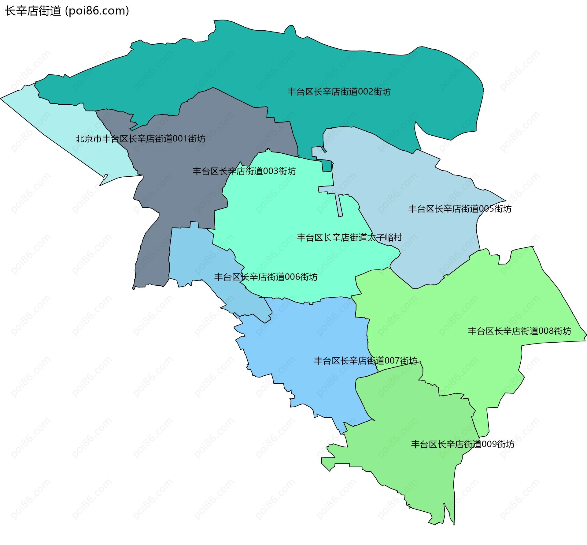 长辛店街道边界地图(五级行政区划)