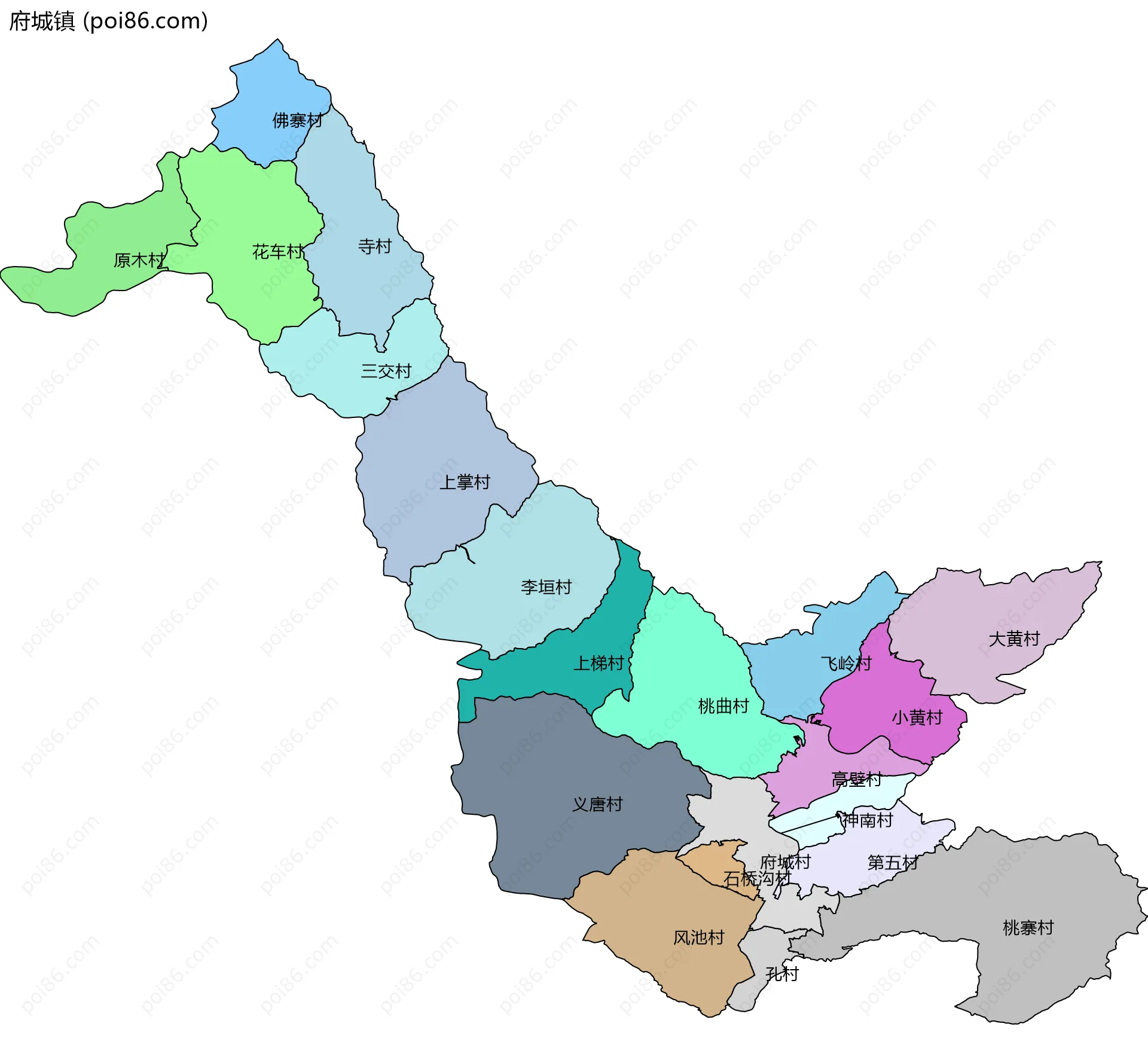 府城镇边界地图(五级行政区划)