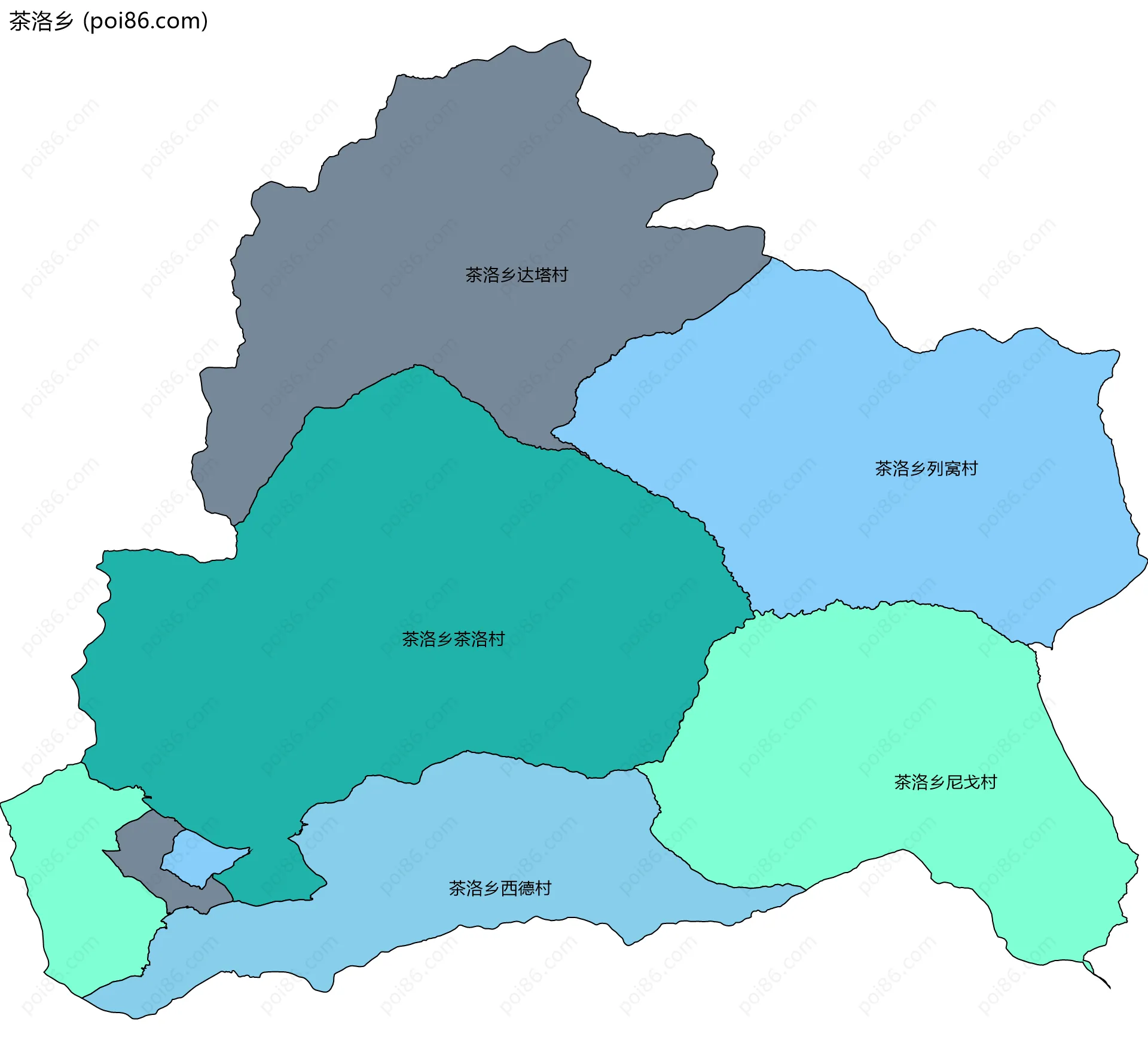 茶洛乡边界地图(五级行政区划)