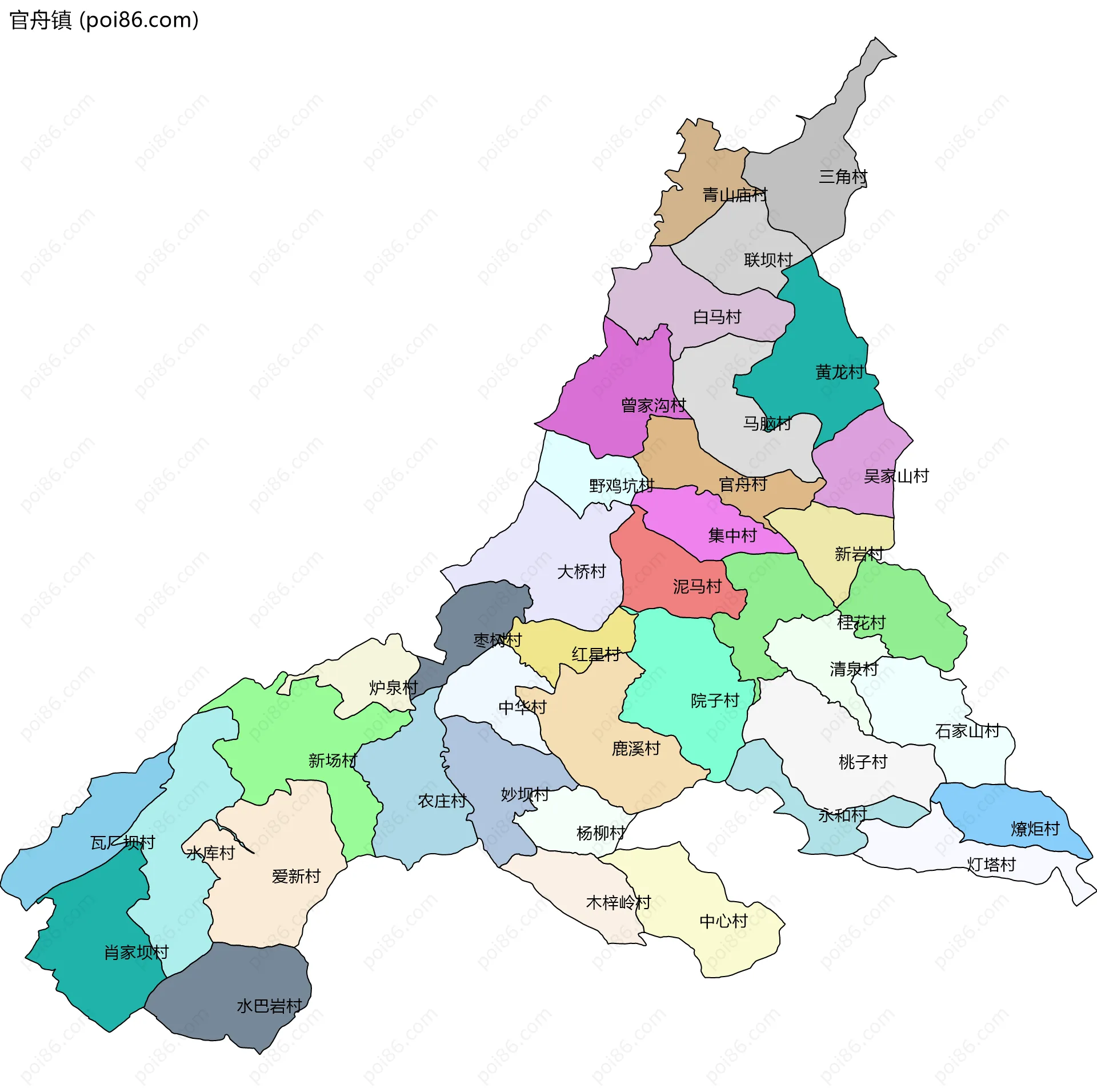 官舟镇边界地图(五级行政区划)