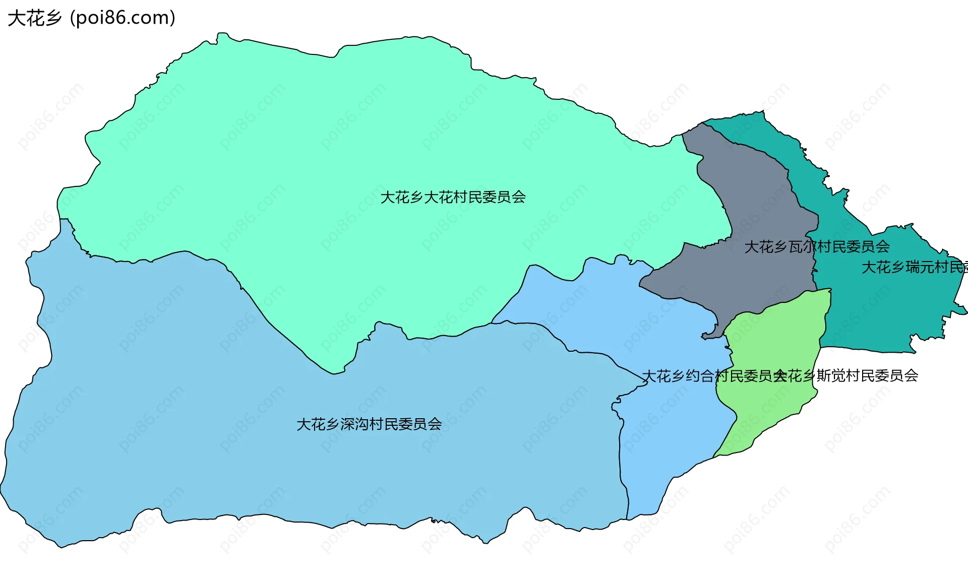 大花乡边界地图(五级行政区划)