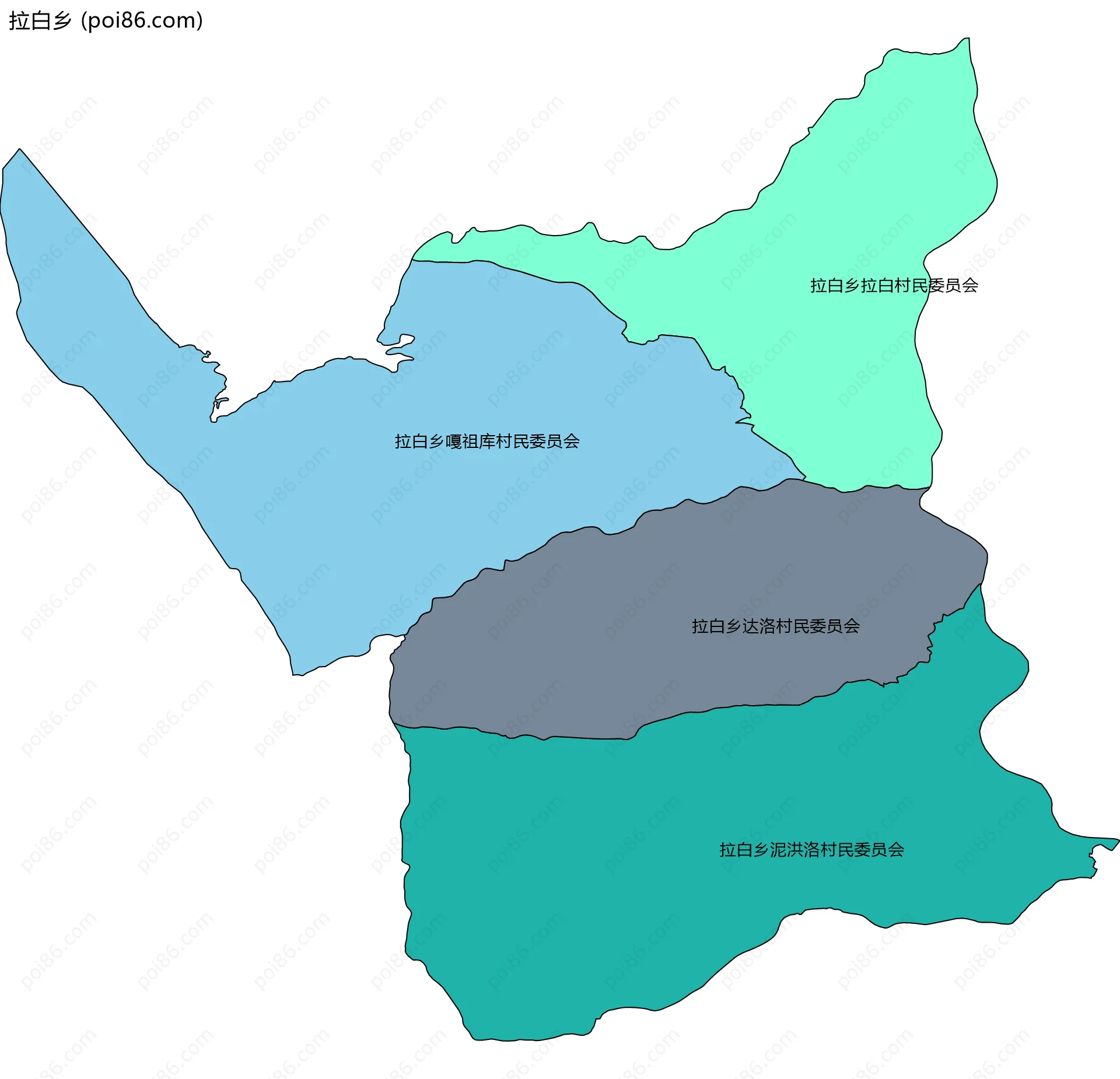 拉白乡边界地图(五级行政区划)