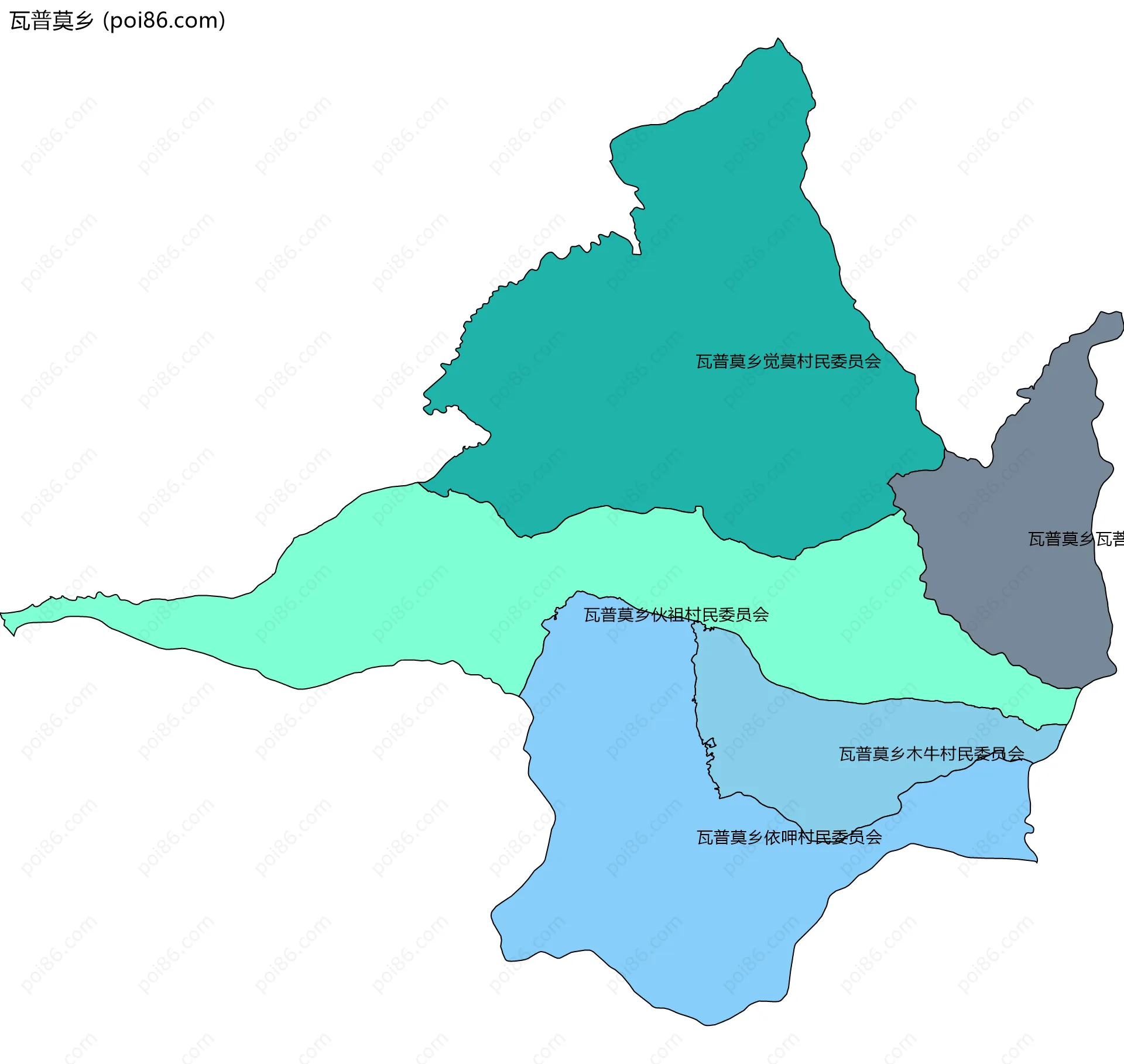 瓦普莫乡边界地图(五级行政区划)