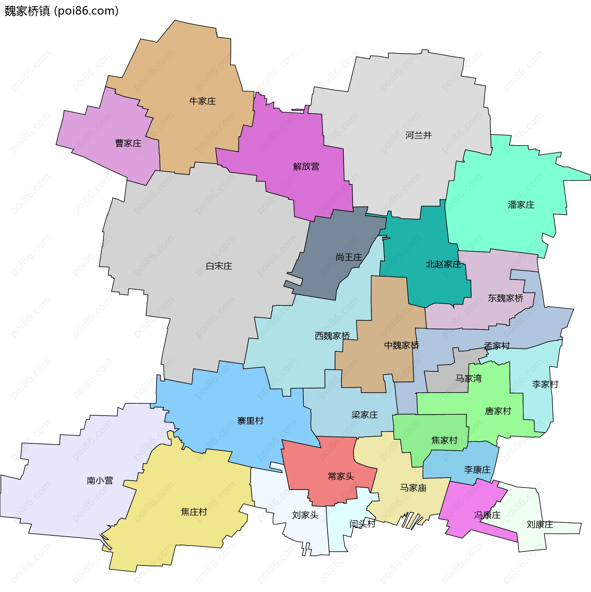 魏家桥镇边界地图(五级行政区划)