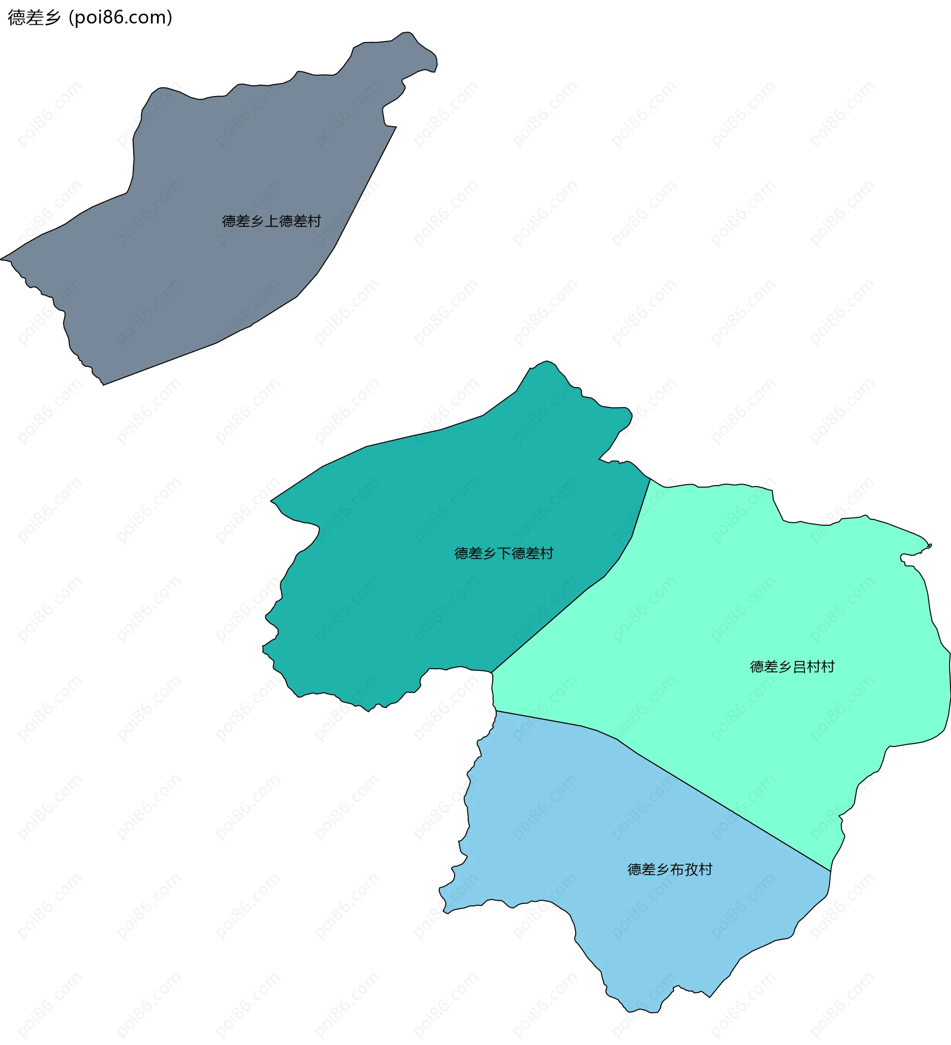德差乡边界地图(五级行政区划)