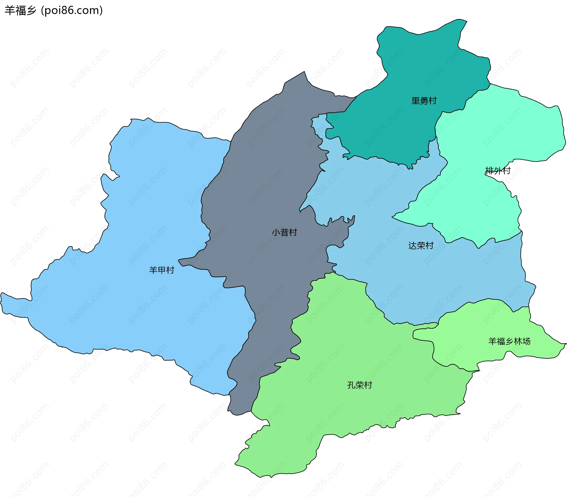 羊福乡边界地图(五级行政区划)