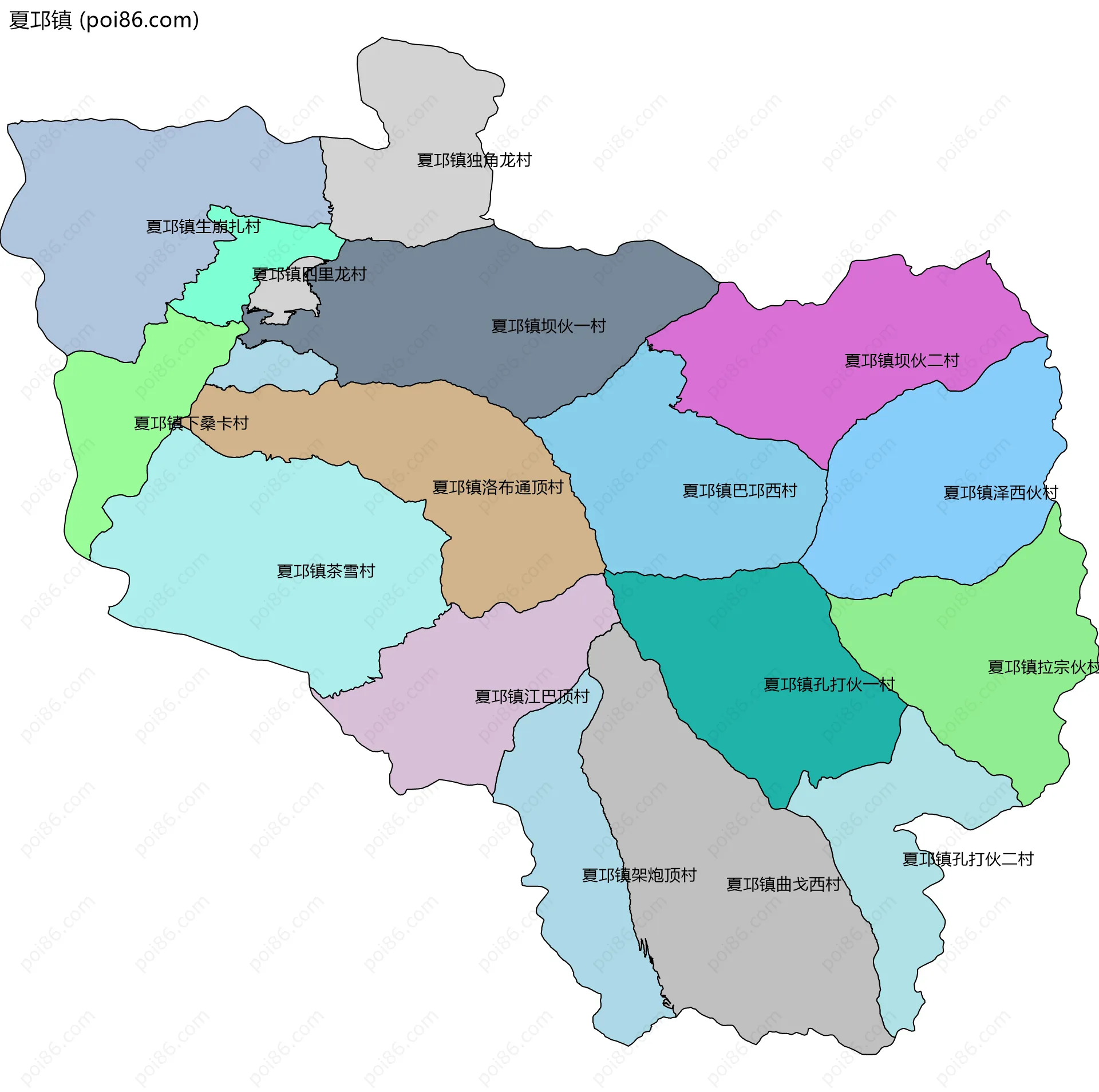 夏邛镇边界地图(五级行政区划)