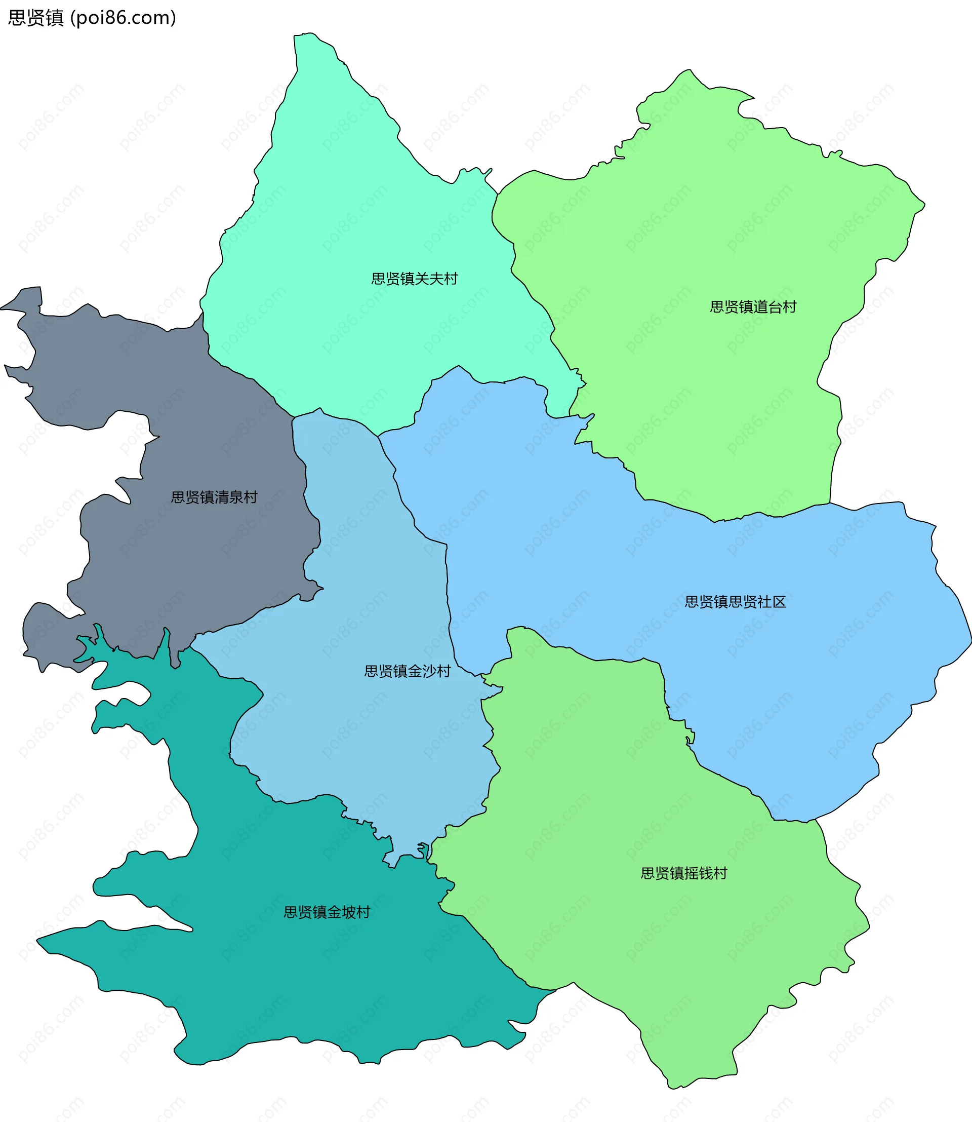 思贤镇边界地图(五级行政区划)