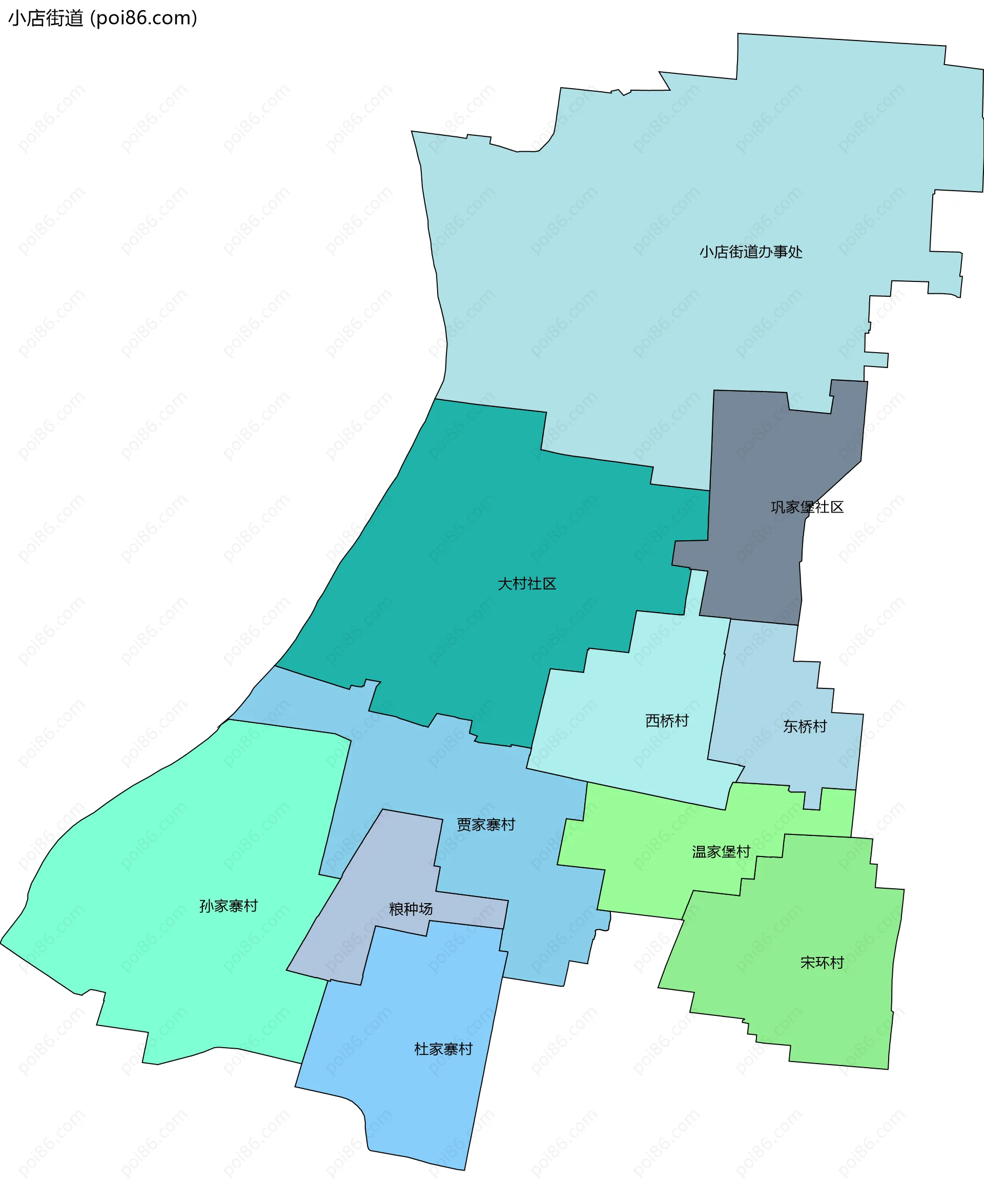 小店街道边界地图(五级行政区划)