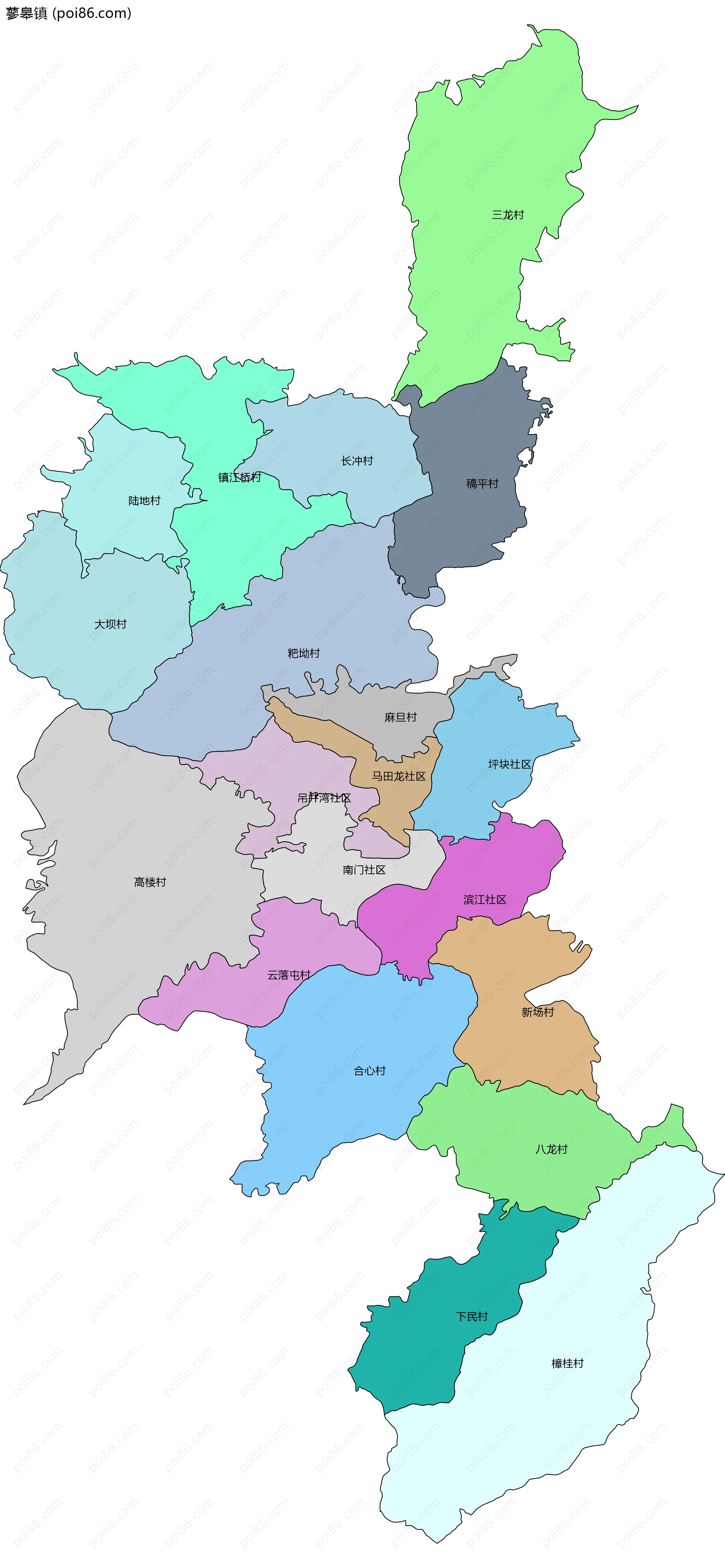 蓼皋镇边界地图(五级行政区划)