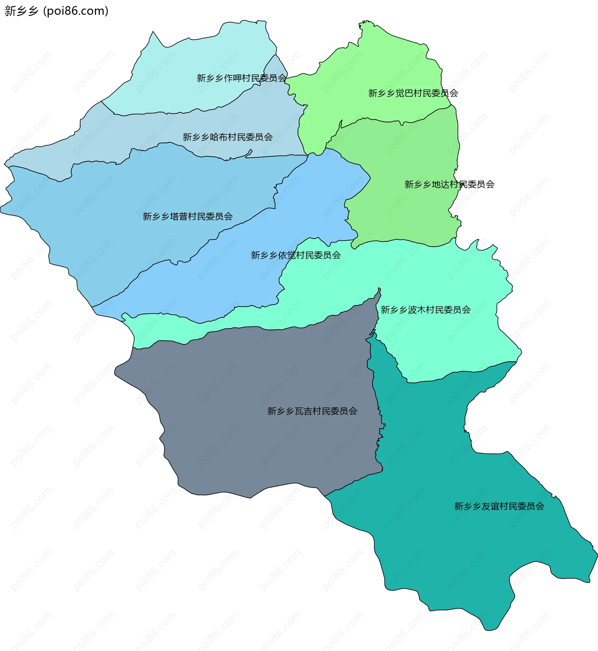 新乡乡边界地图(五级行政区划)