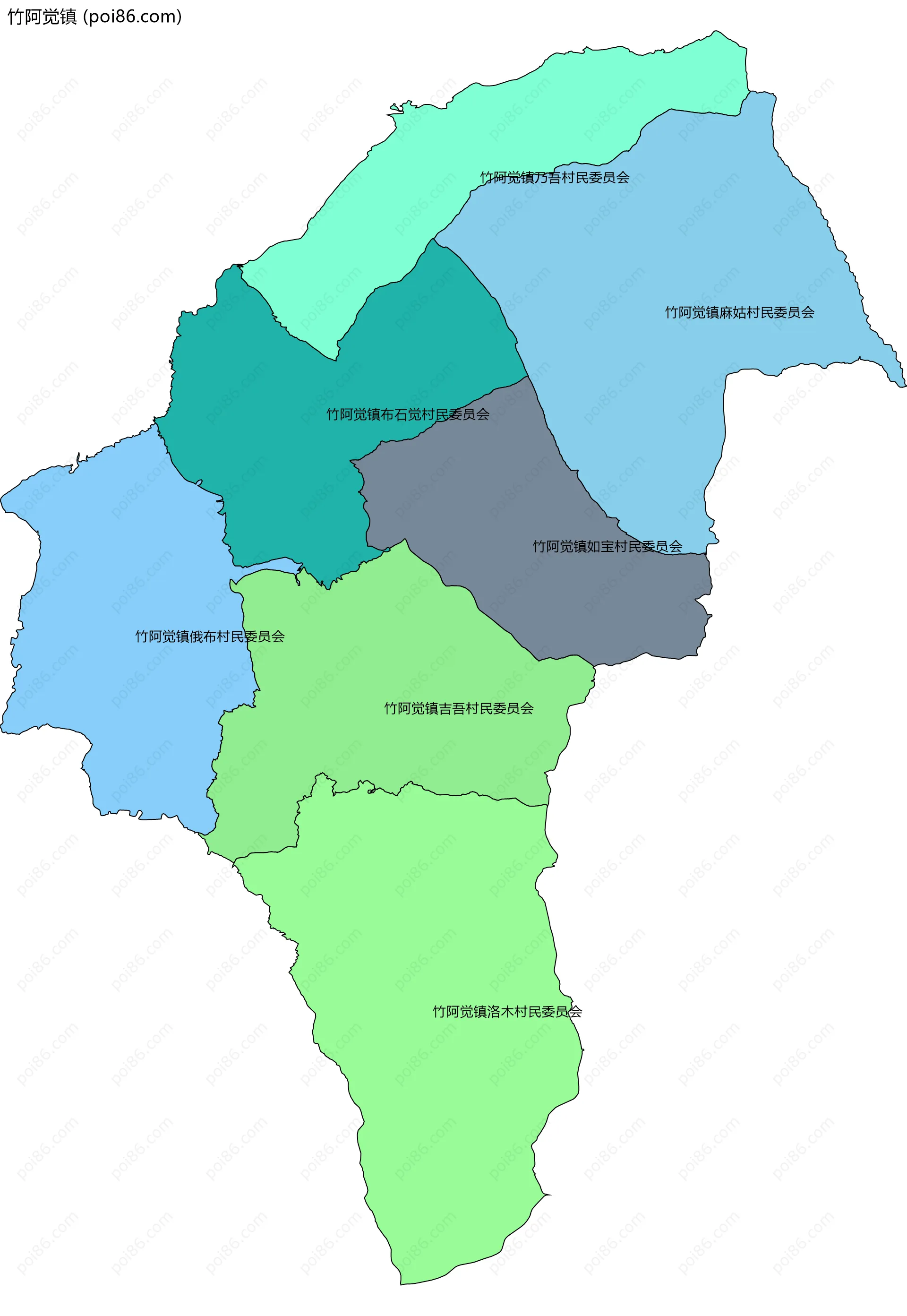 竹阿觉镇边界地图(五级行政区划)