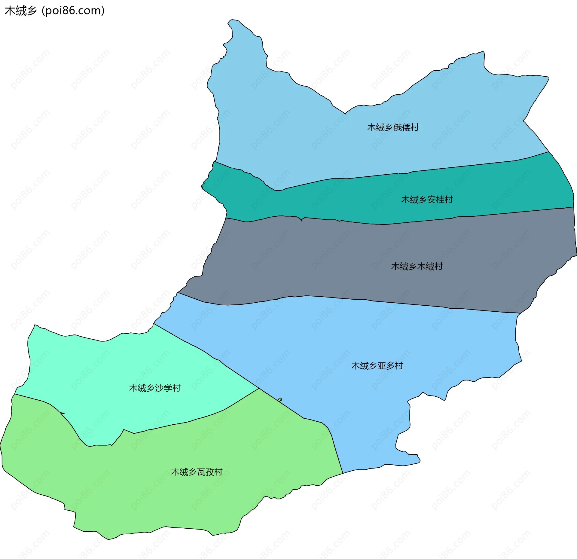 木绒乡边界地图(五级行政区划)