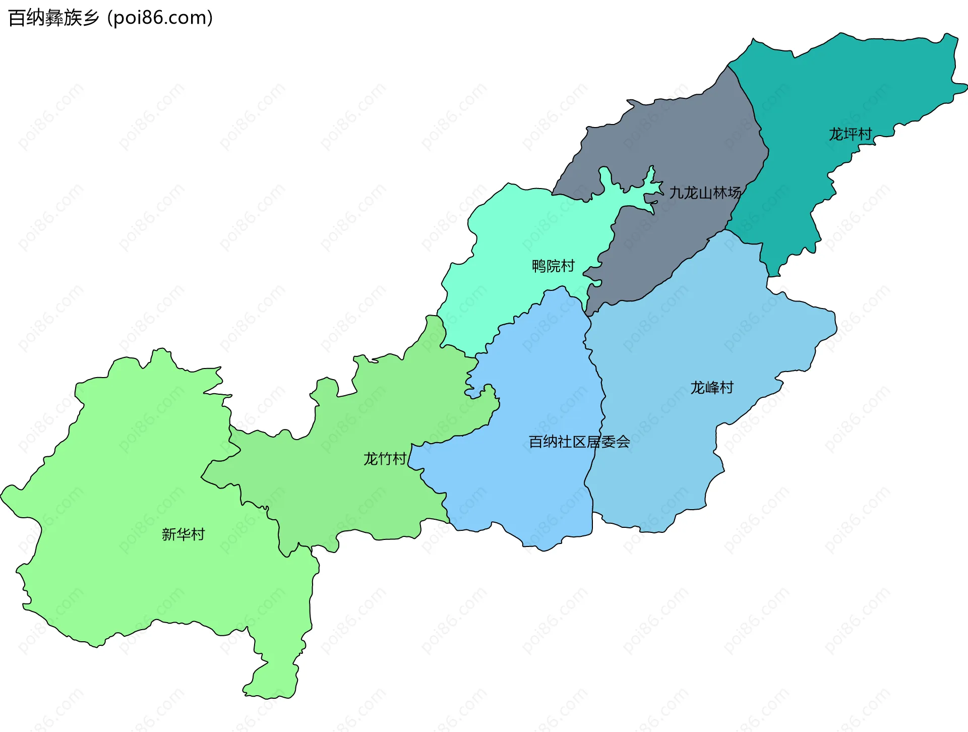 百纳彝族乡边界地图(五级行政区划)