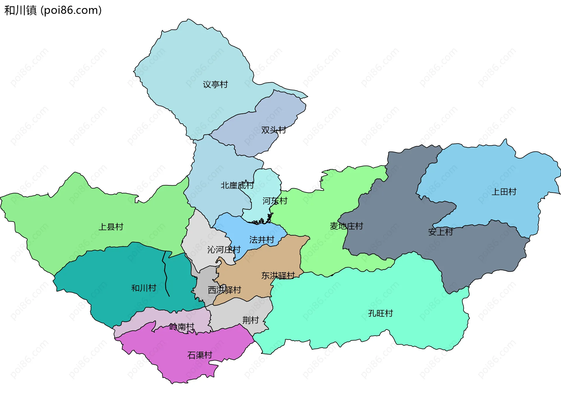 和川镇边界地图(五级行政区划)