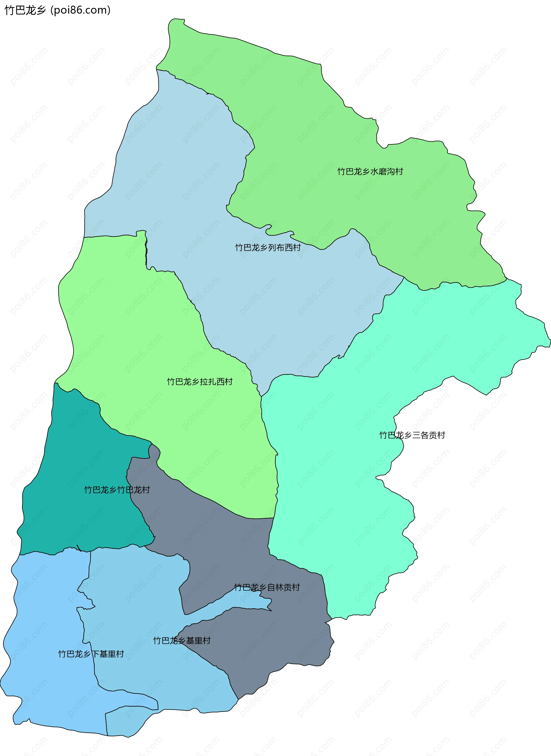 竹巴龙乡边界地图(五级行政区划)