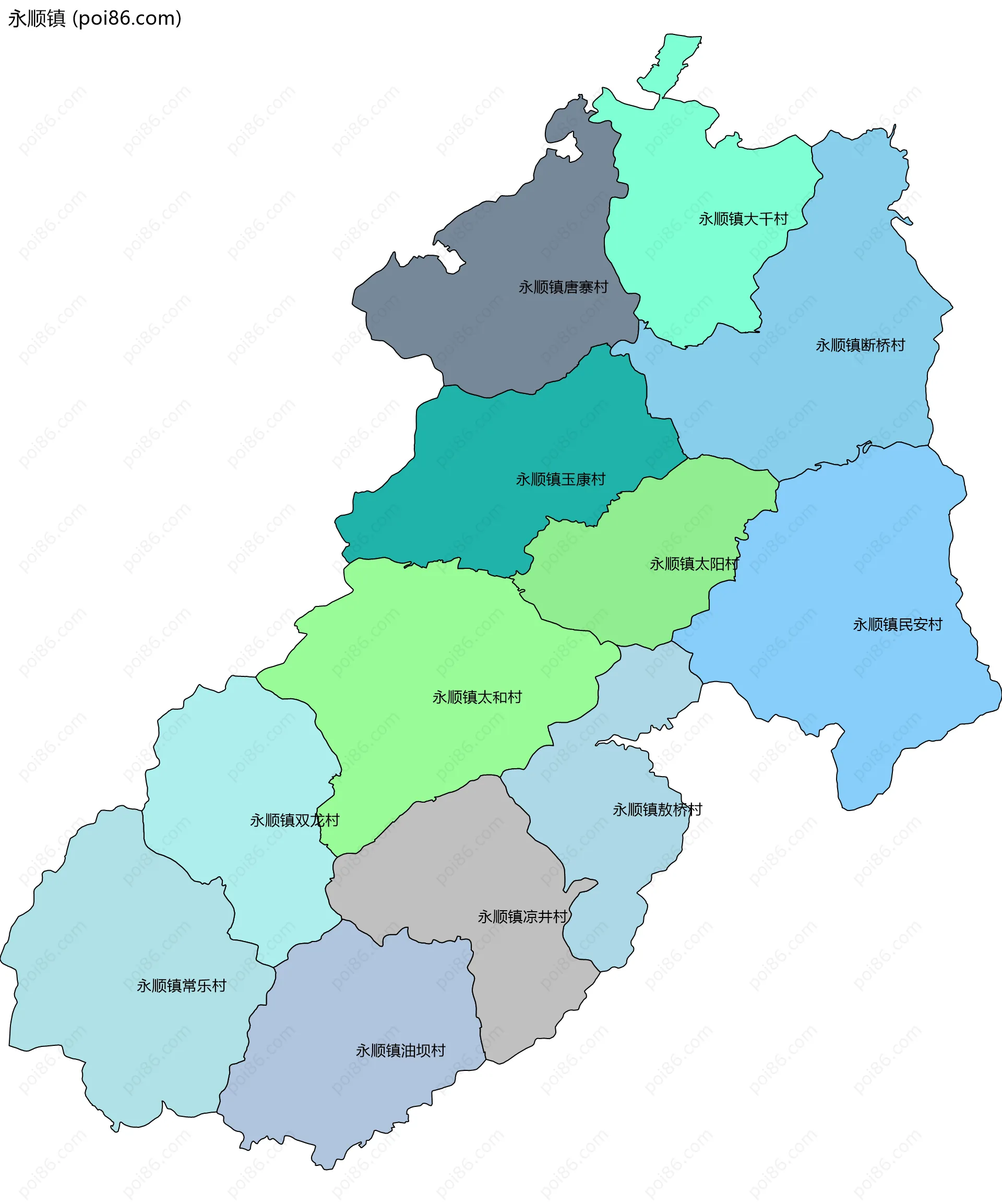 永顺镇边界地图(五级行政区划)