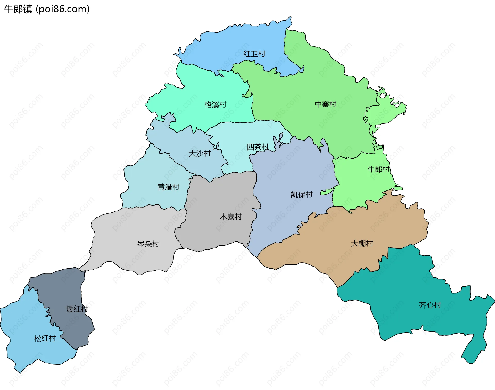 牛郎镇边界地图(五级行政区划)