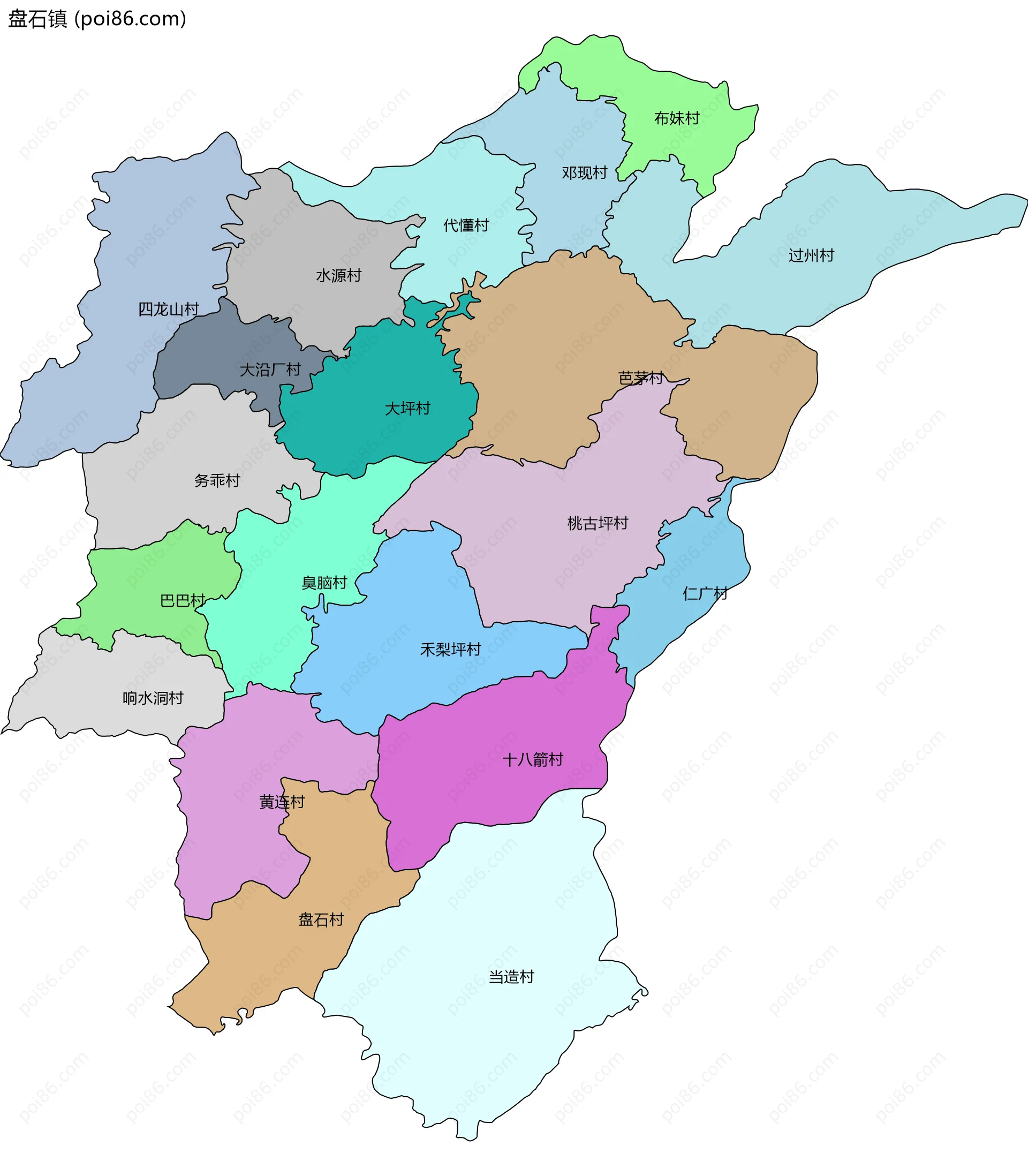 盘石镇边界地图(五级行政区划)