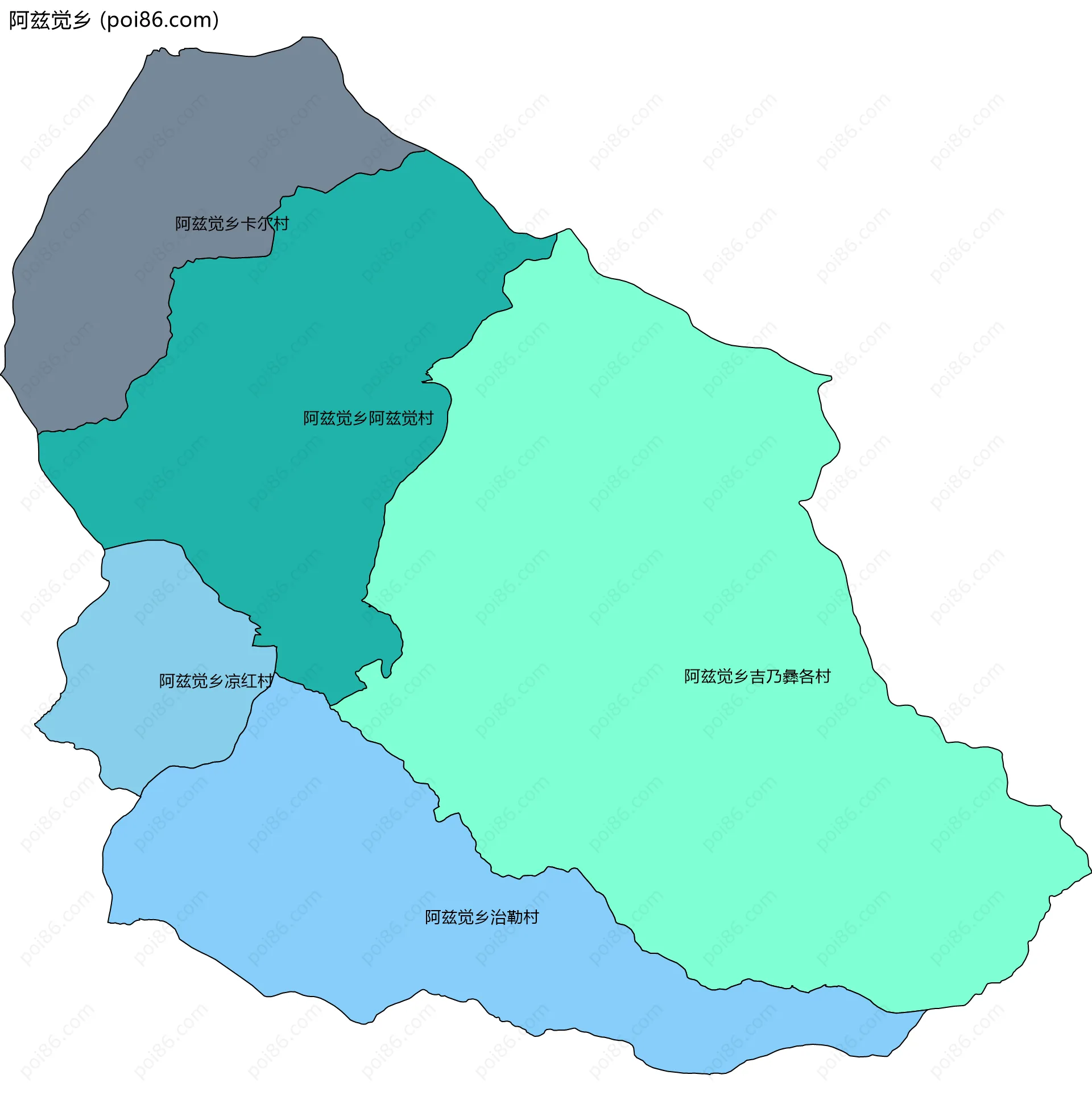 阿兹觉乡边界地图(五级行政区划)