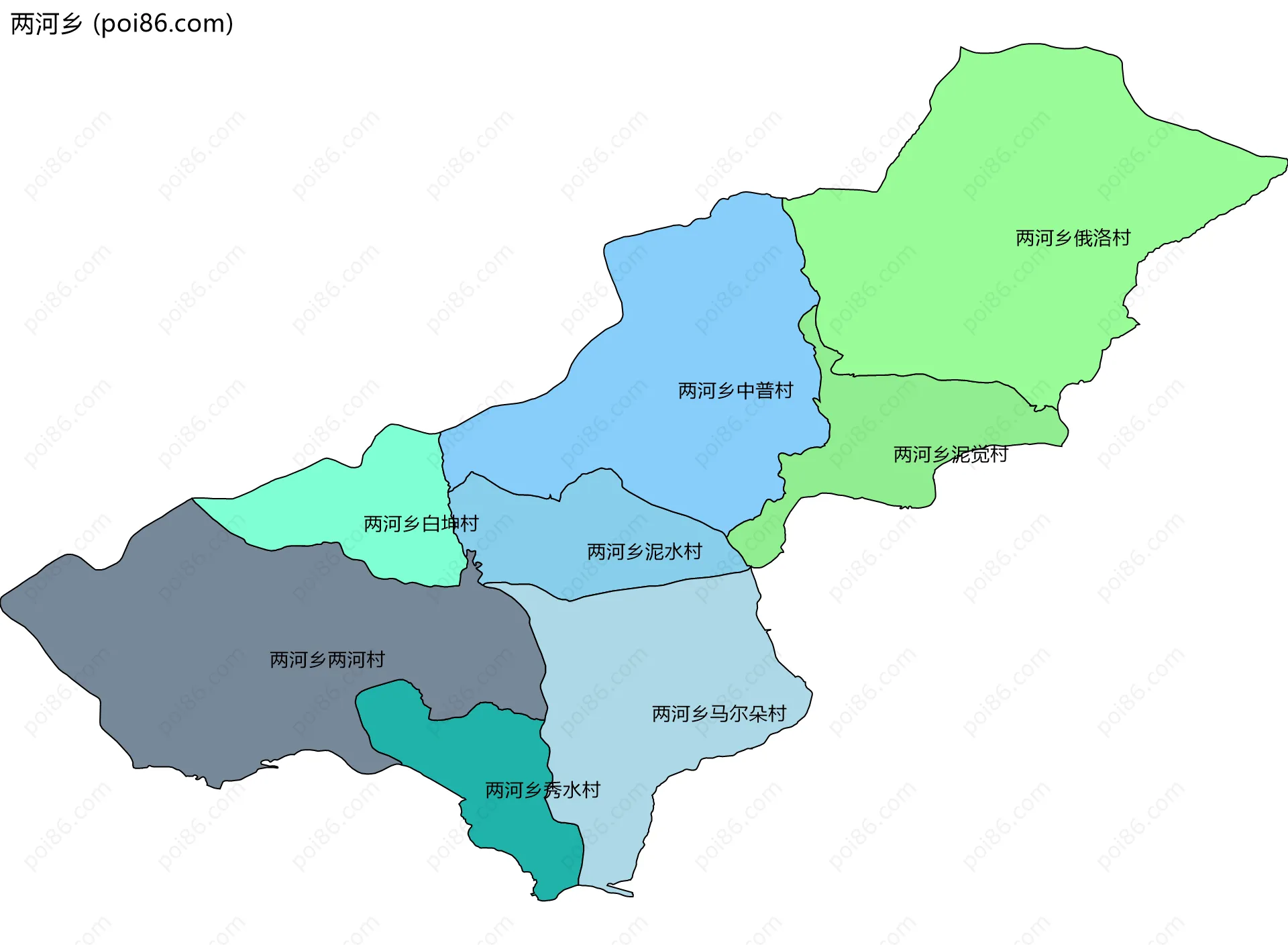 两河乡边界地图(五级行政区划)