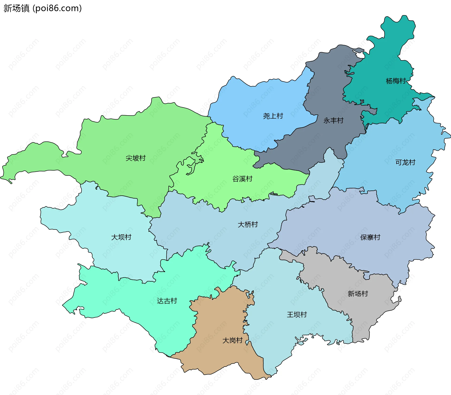新场镇边界地图(五级行政区划)