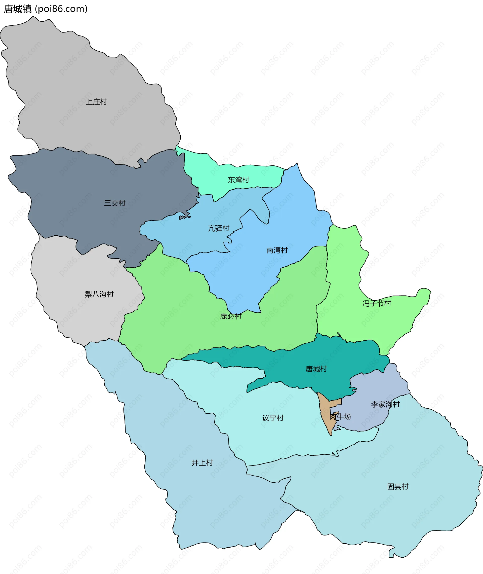 唐城镇边界地图(五级行政区划)