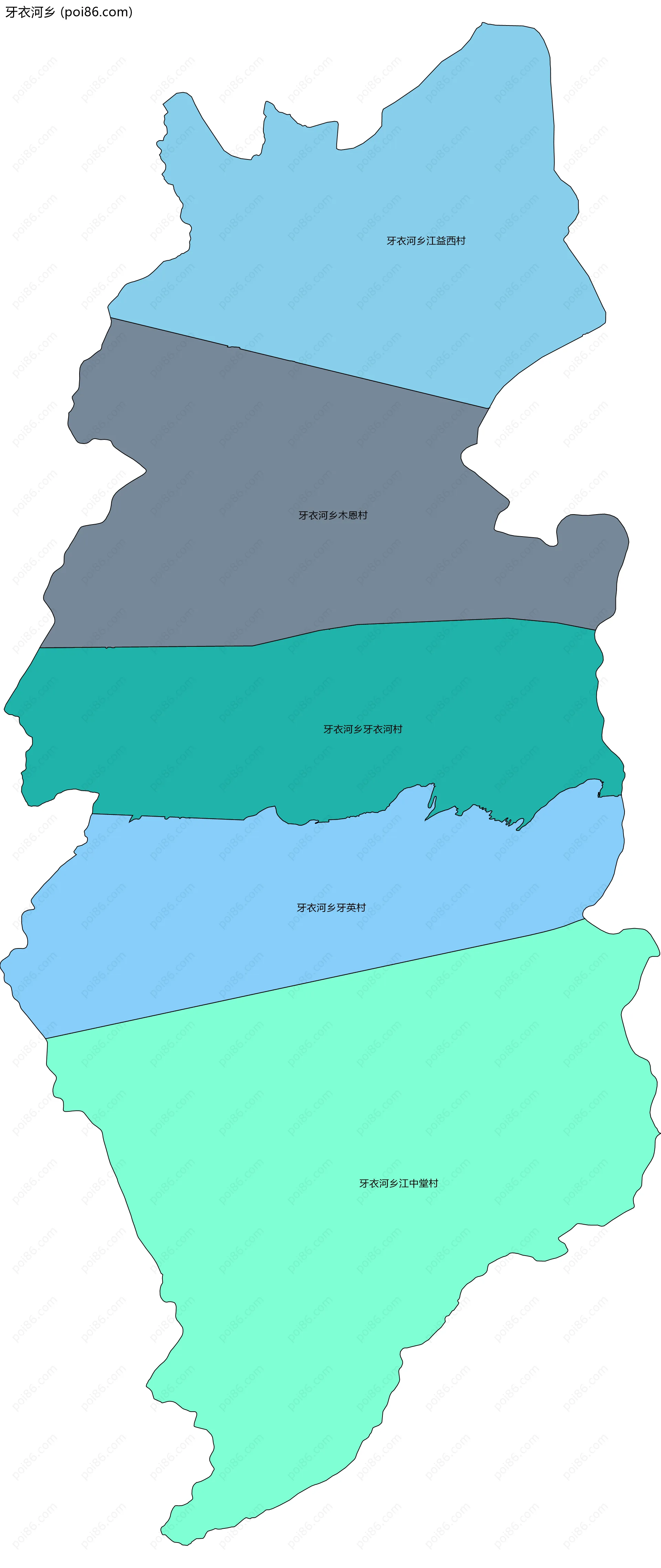 牙衣河乡边界地图(五级行政区划)