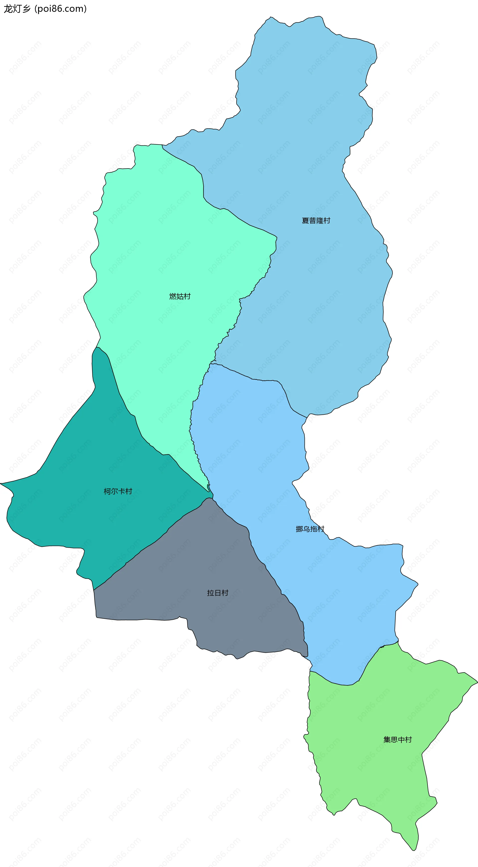 龙灯乡边界地图(五级行政区划)