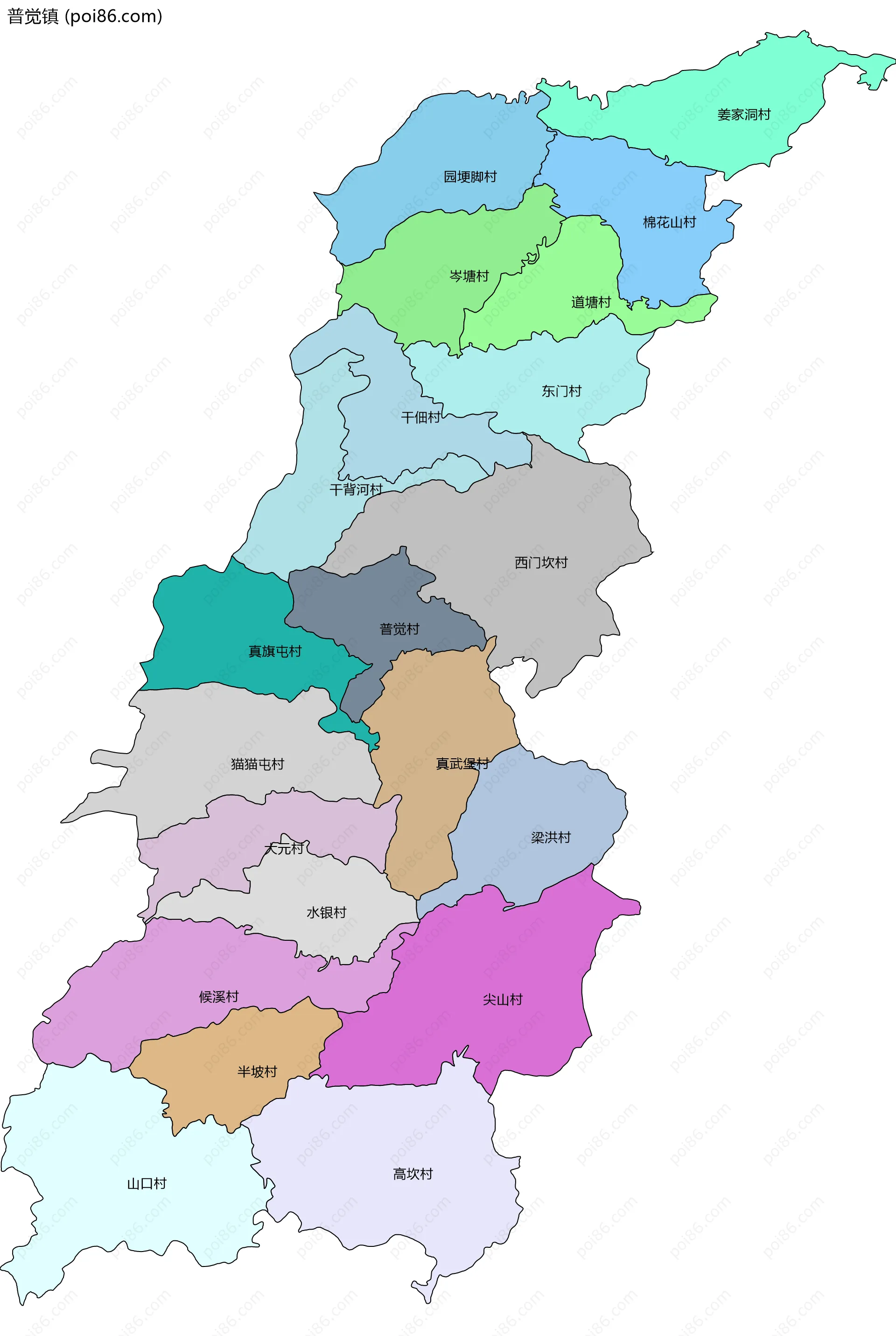 普觉镇边界地图(五级行政区划)