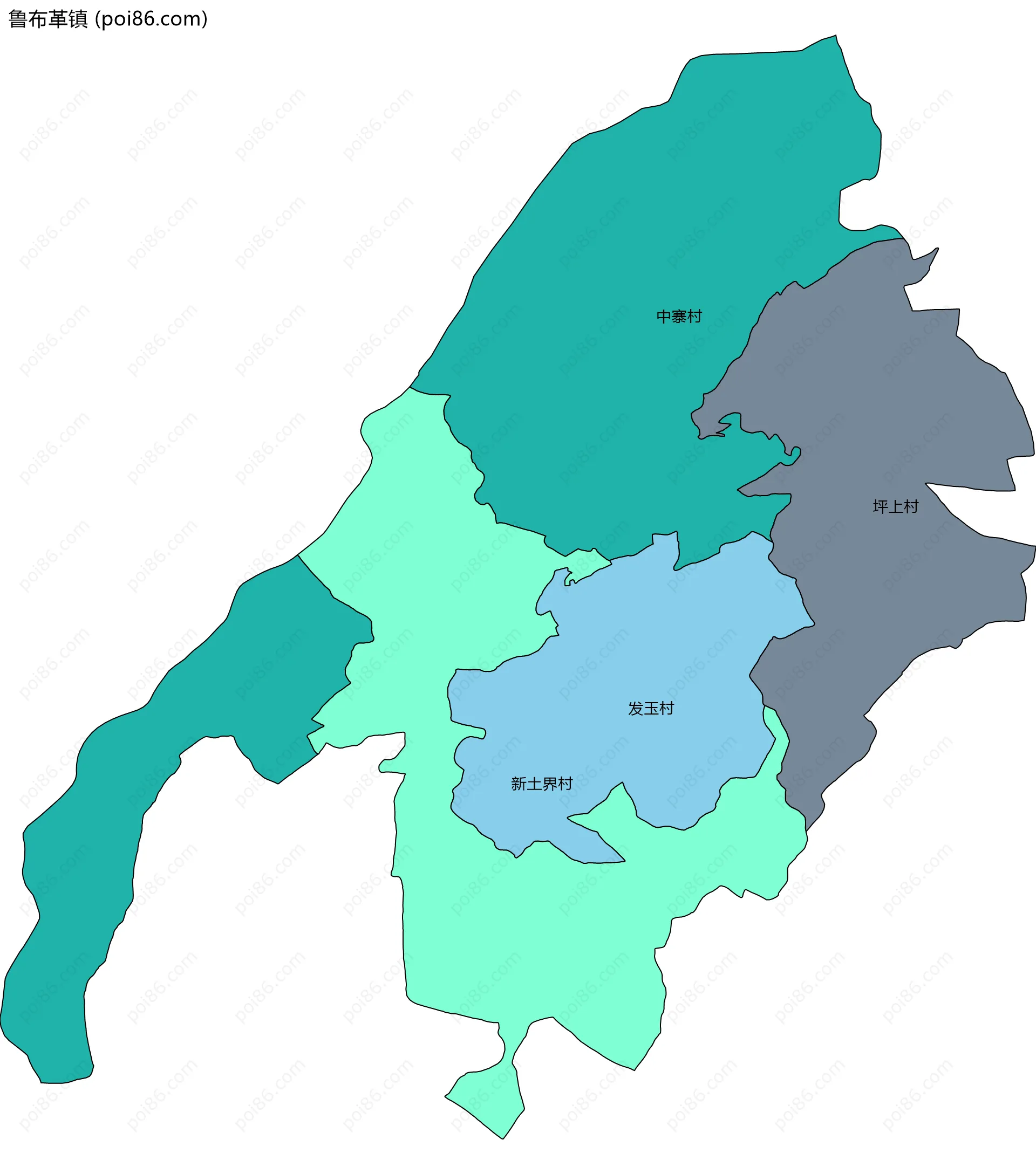 鲁布革镇边界地图(五级行政区划)