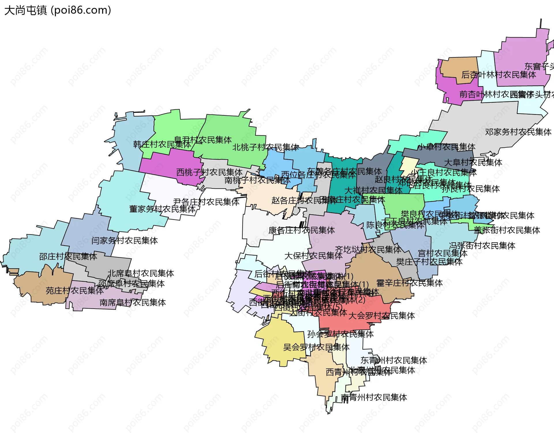 大尚屯镇边界地图(五级行政区划)
