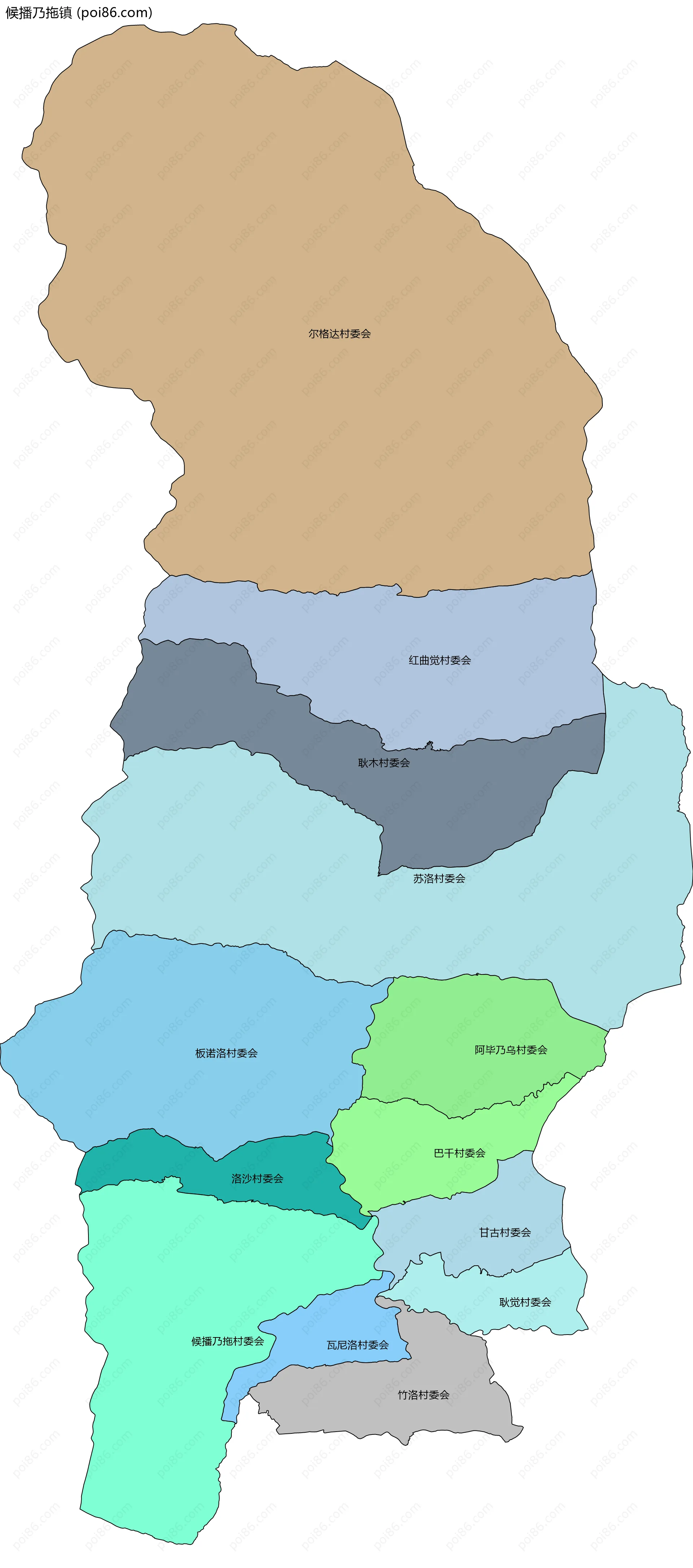 候播乃拖镇边界地图(五级行政区划)