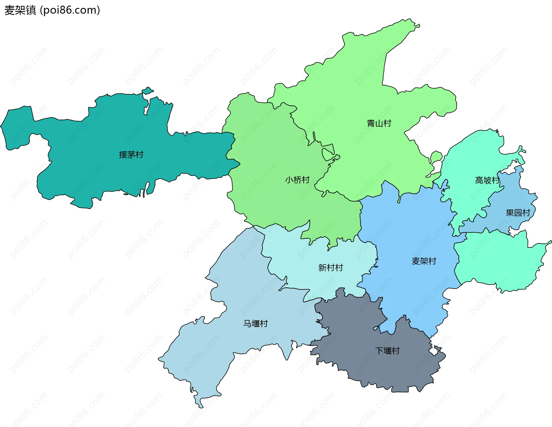 麦架镇边界地图(五级行政区划)