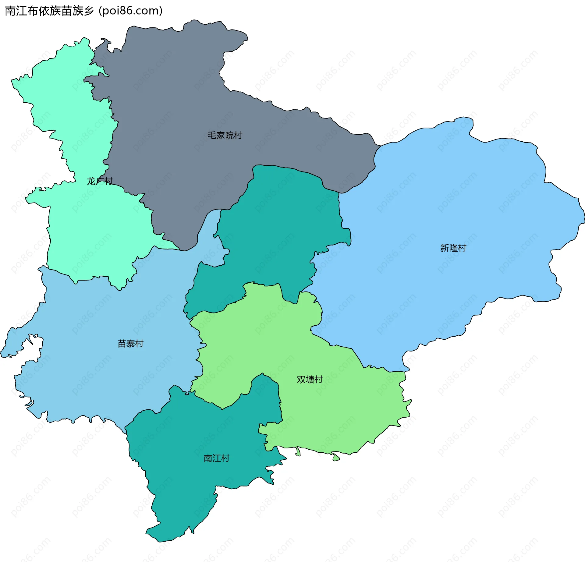 南江布依族苗族乡边界地图(五级行政区划)