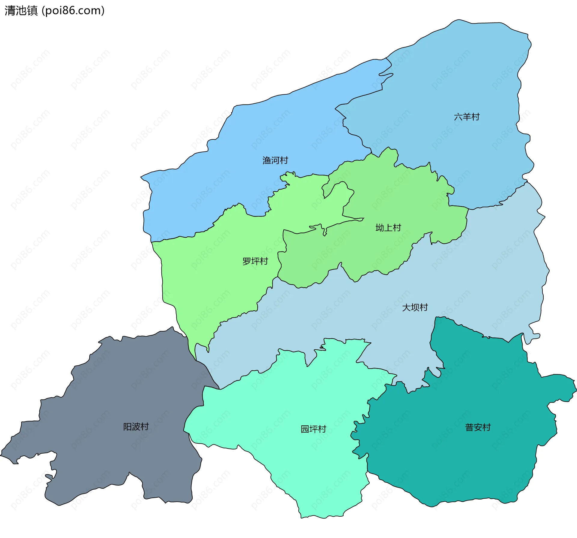 清池镇边界地图(五级行政区划)